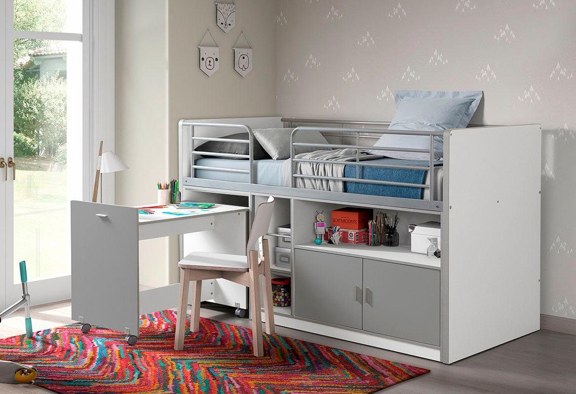 Vipack Hoogslaper Bonn met kast en bureau op wieltjes hoogslapers zilver