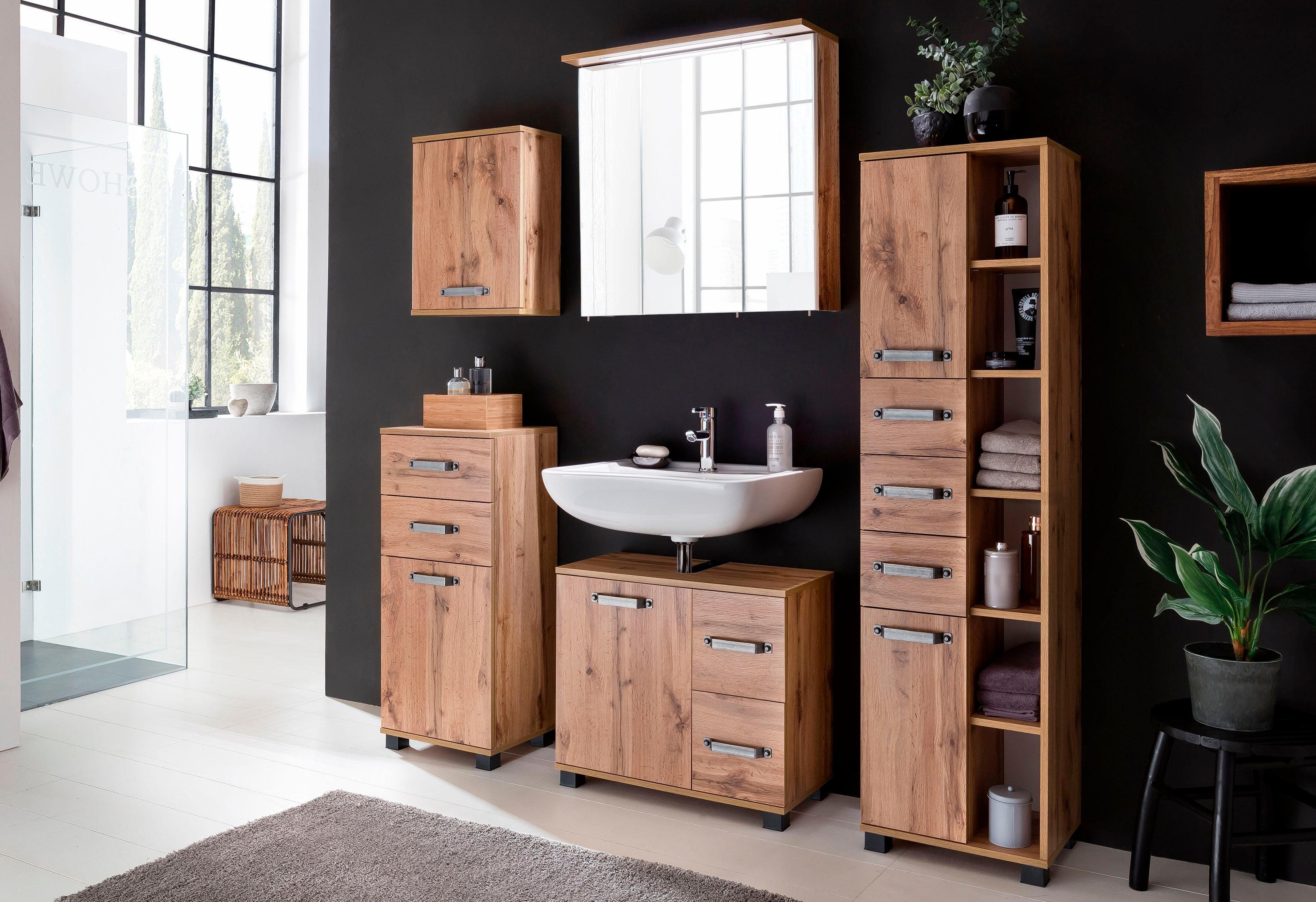 Schildmeyer Hoge kast Milan Breedte 42 cm, met 2 deuren, 3 laden & 6 open vakken
