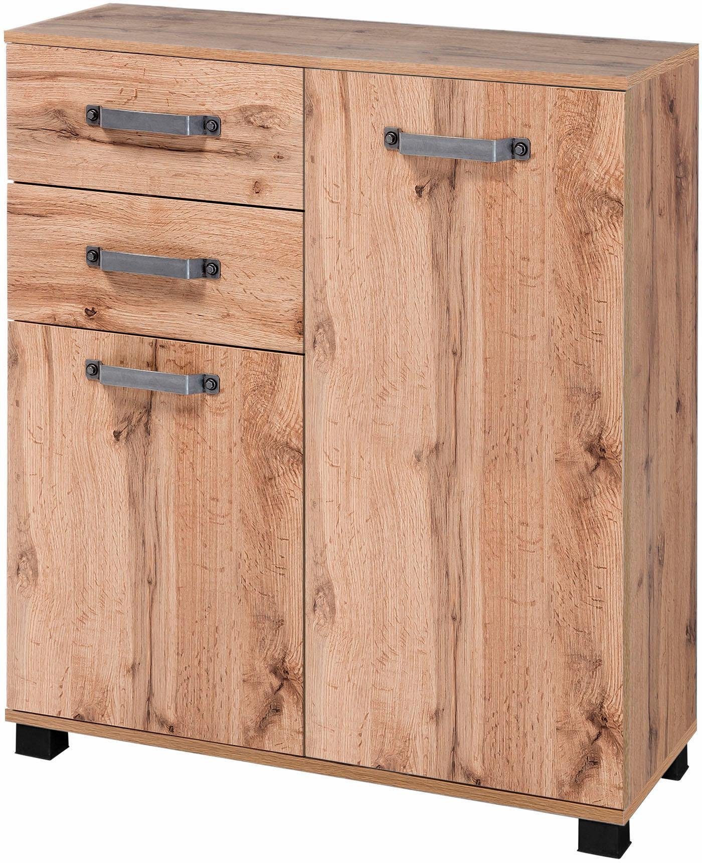 Schildmeyer Badkamerkast Milan Breedte 80,5 cm, met 2 deuren, 2 laden & metalen handgrepen halfhoge kasten maat 80,5x32x95 cm beige
