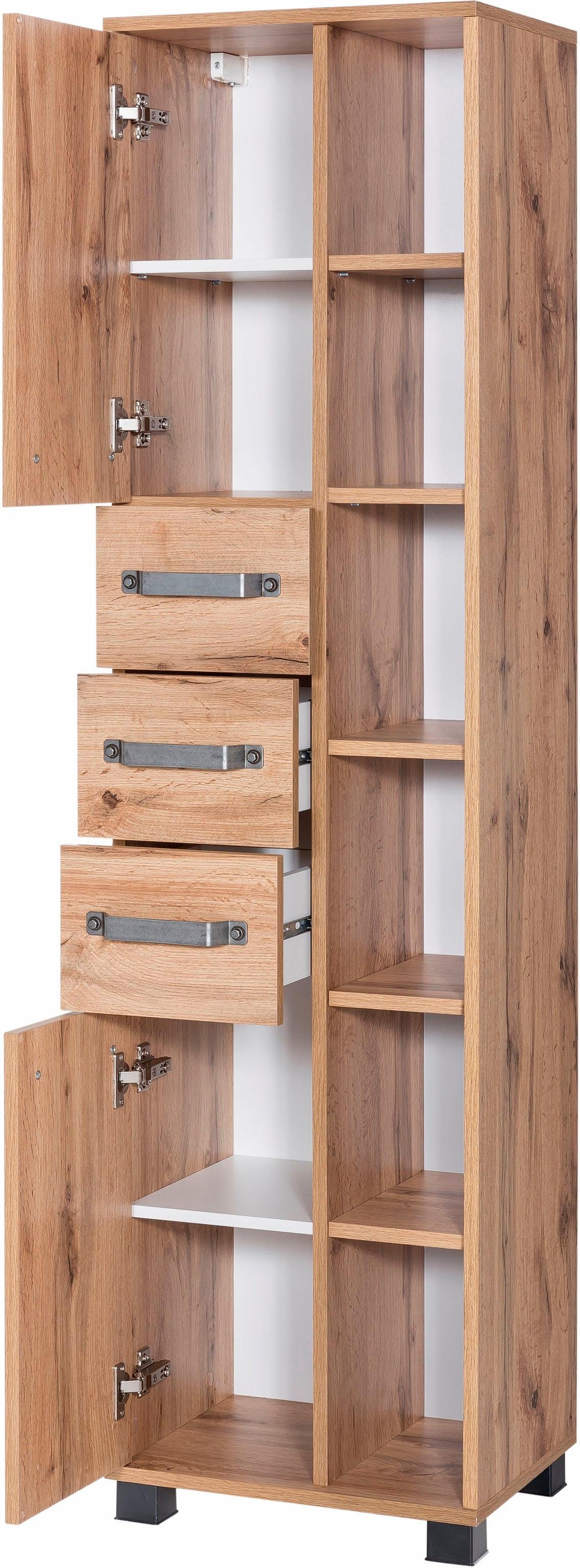 Schildmeyer Hoge kast Milan Breedte 42 cm, met 2 deuren, 3 laden & 6 open vakken
