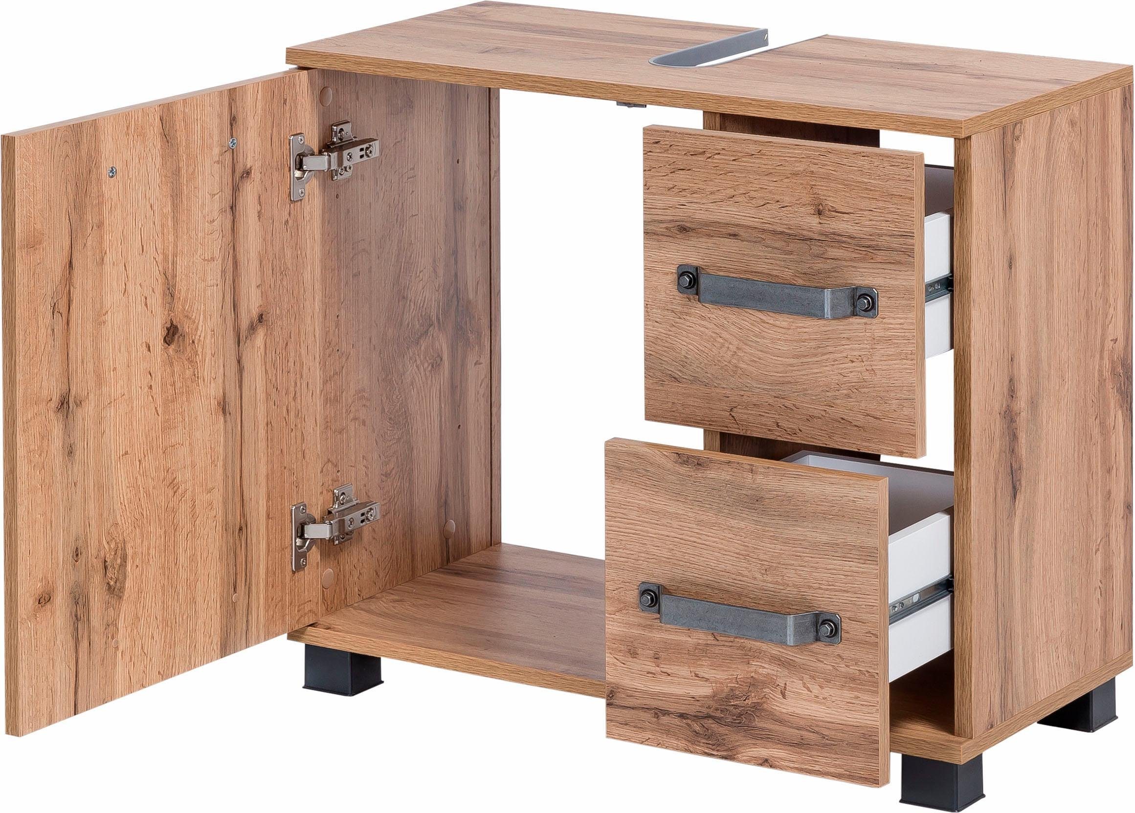 Schildmeyer Wastafelonderkast Milan Breedte 65 cm, met 1 deur & 2 laden, deur met dempers