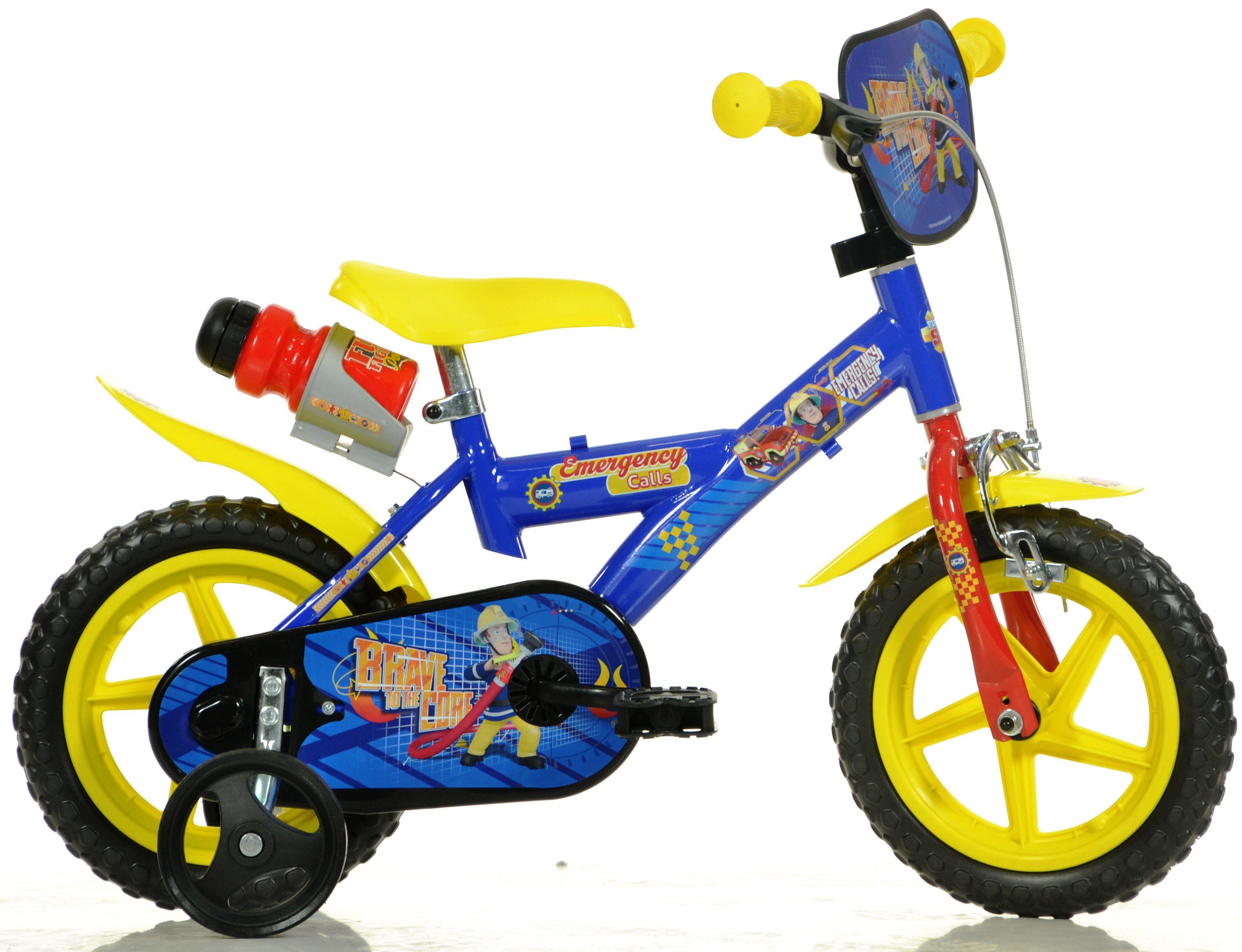 Dino Kinderfiets Brandweerman Sam 12 inch met zijwieltjes, drinkfles en klep