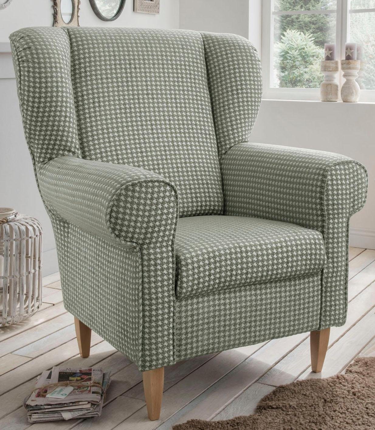 Home affaire Fauteuil Asino met pied-de-poule overtrekstof, naar keuze met hocker