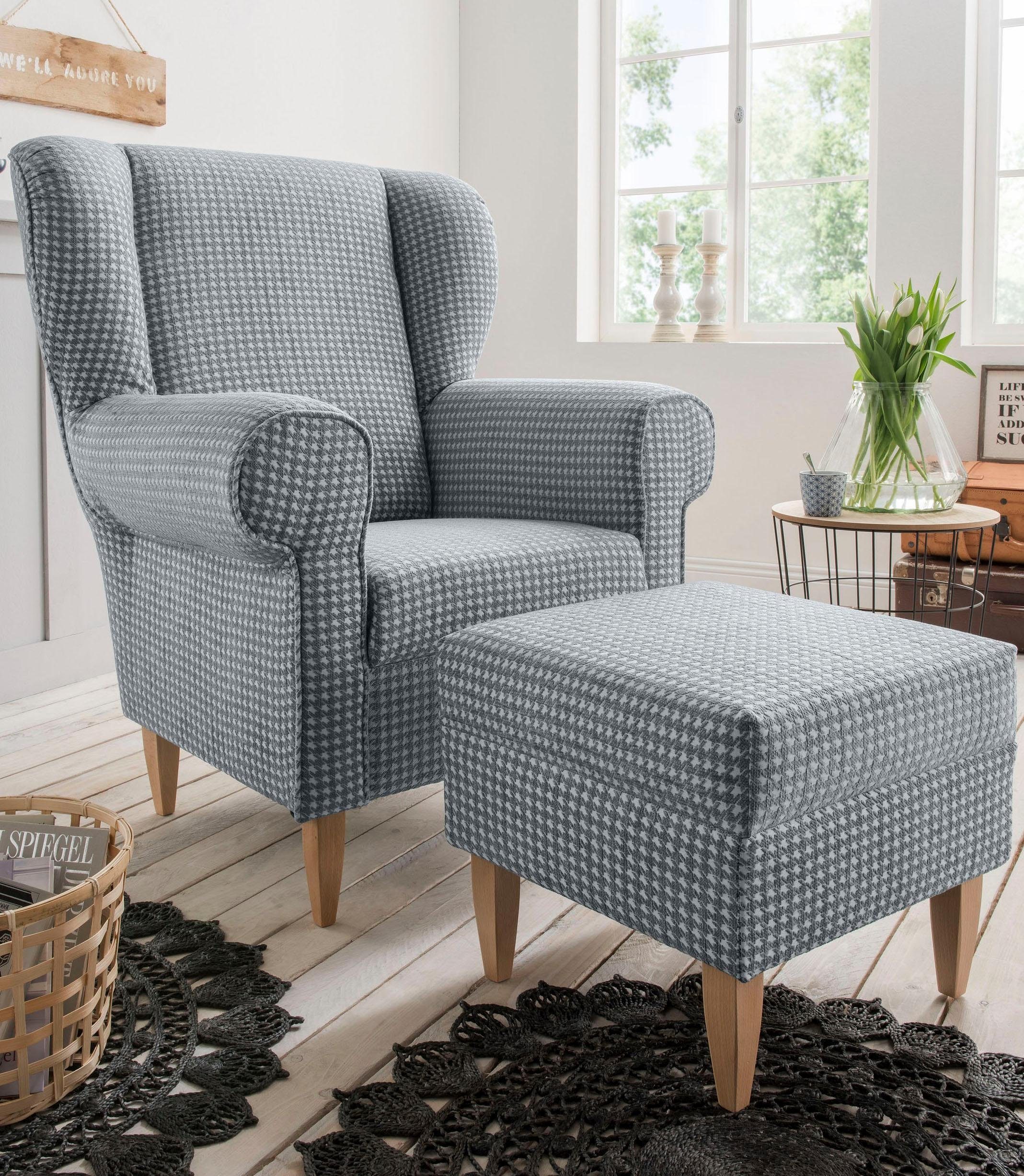 Home affaire Fauteuil Asino met pied-de-poule overtrekstof, naar keuze met hocker