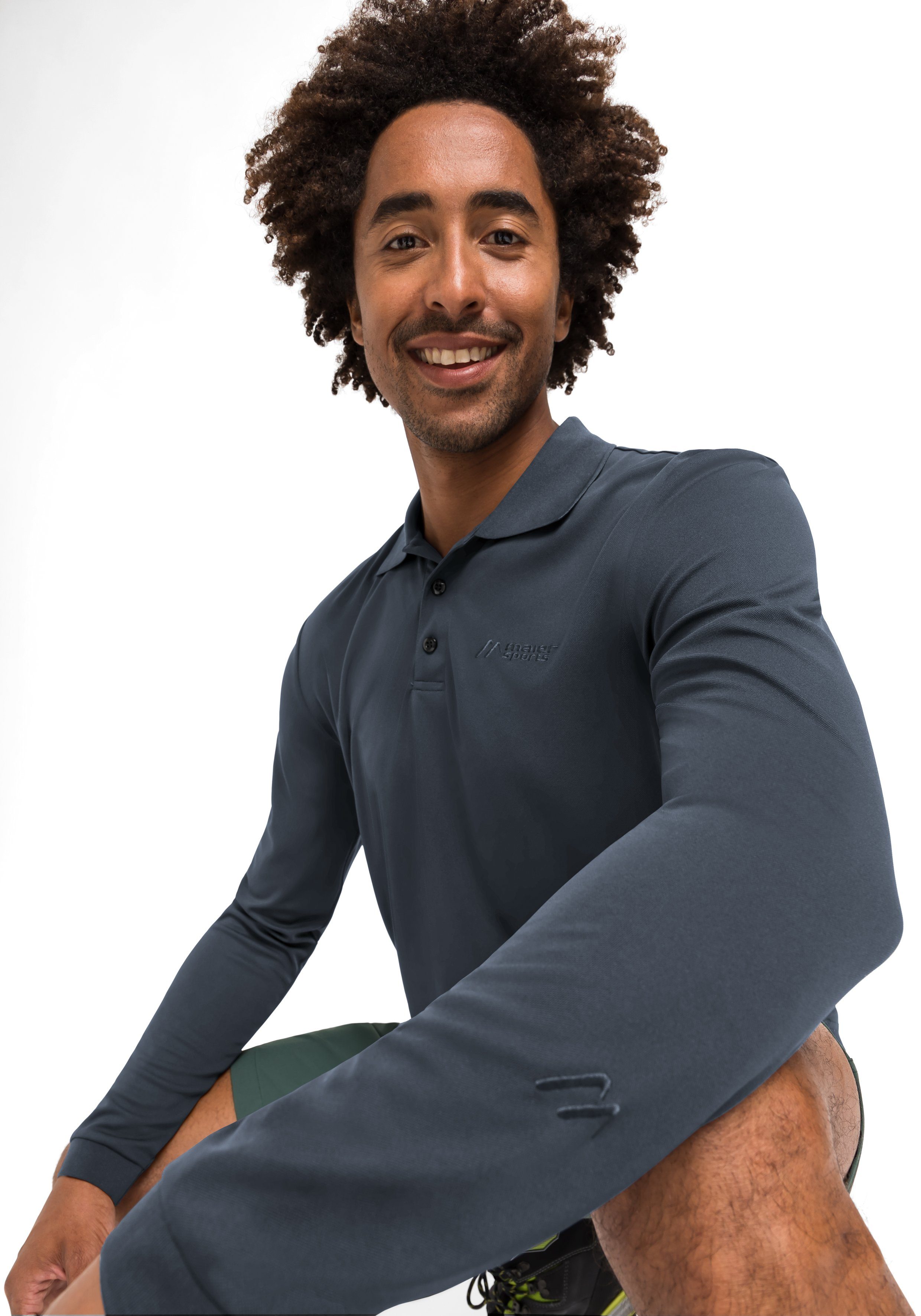 Maier Sports Poloshirt Ulrich L/S Heren functioneel shirt, lange mouw vrijetijdsshirt met overhemdkraag, regular fit