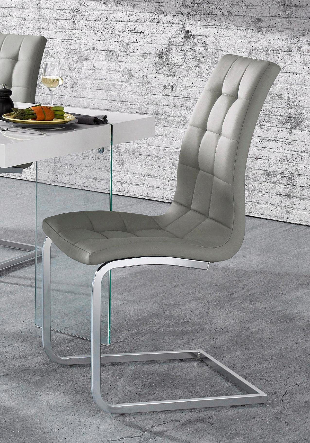 INOSIGN Vrijdragende stoel Lola set van 2 of 4, bekleding van imitatieleer of fluweelstof, chroom metalen frame (set)