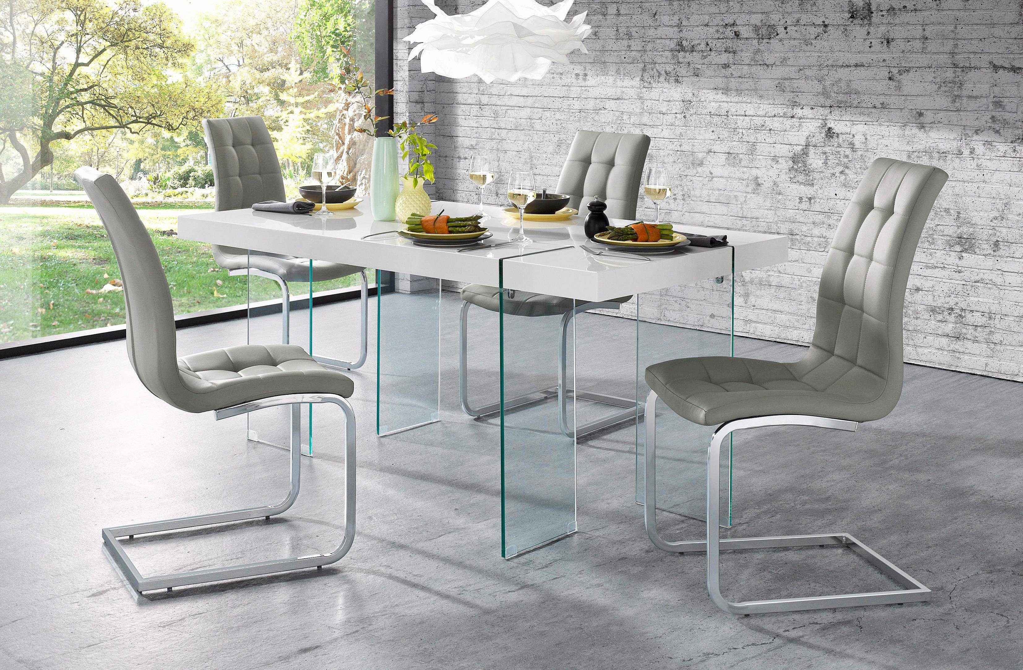 INOSIGN Vrijdragende stoel Lola set van 2 of 4, bekleding van imitatieleer of fluweelstof, chroom metalen frame (set)