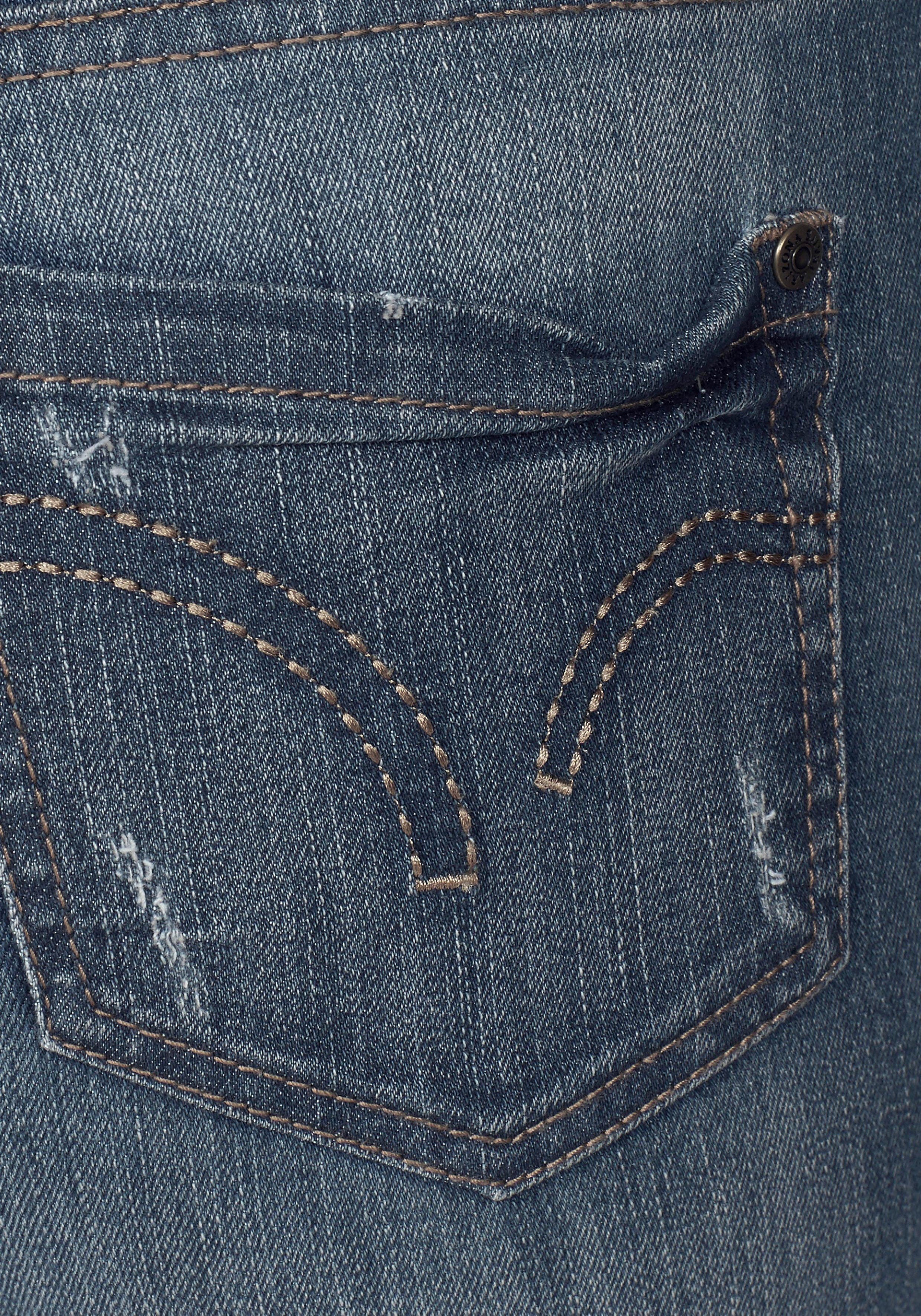 Arizona Capri jeans smalle pasvorm, met destroyed-effecten, lage taille