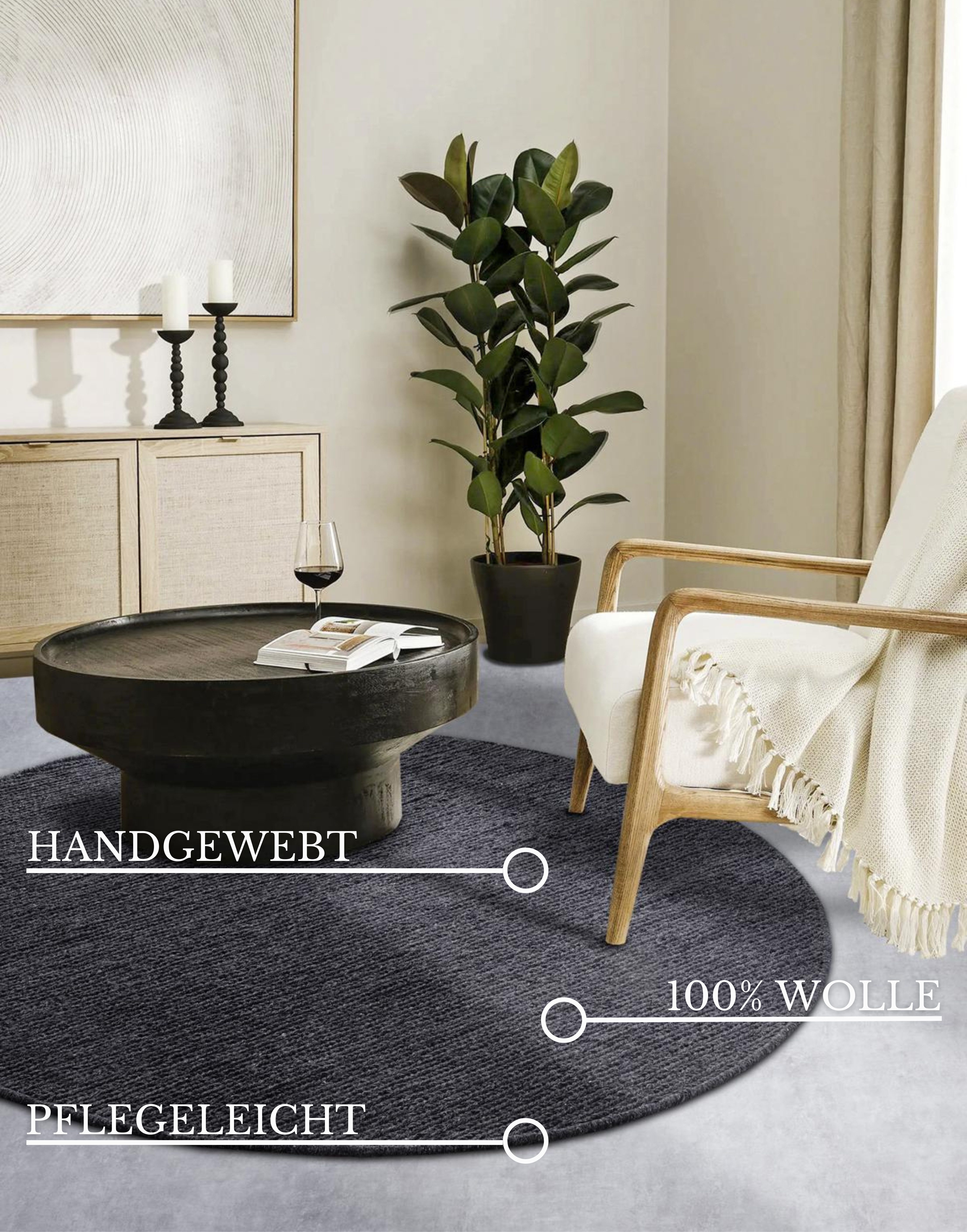 Villeroy & Boch Wollen kleed Francois in rond, ovaal, loper, handgeweven, wol, woonkamer, slaapkamer