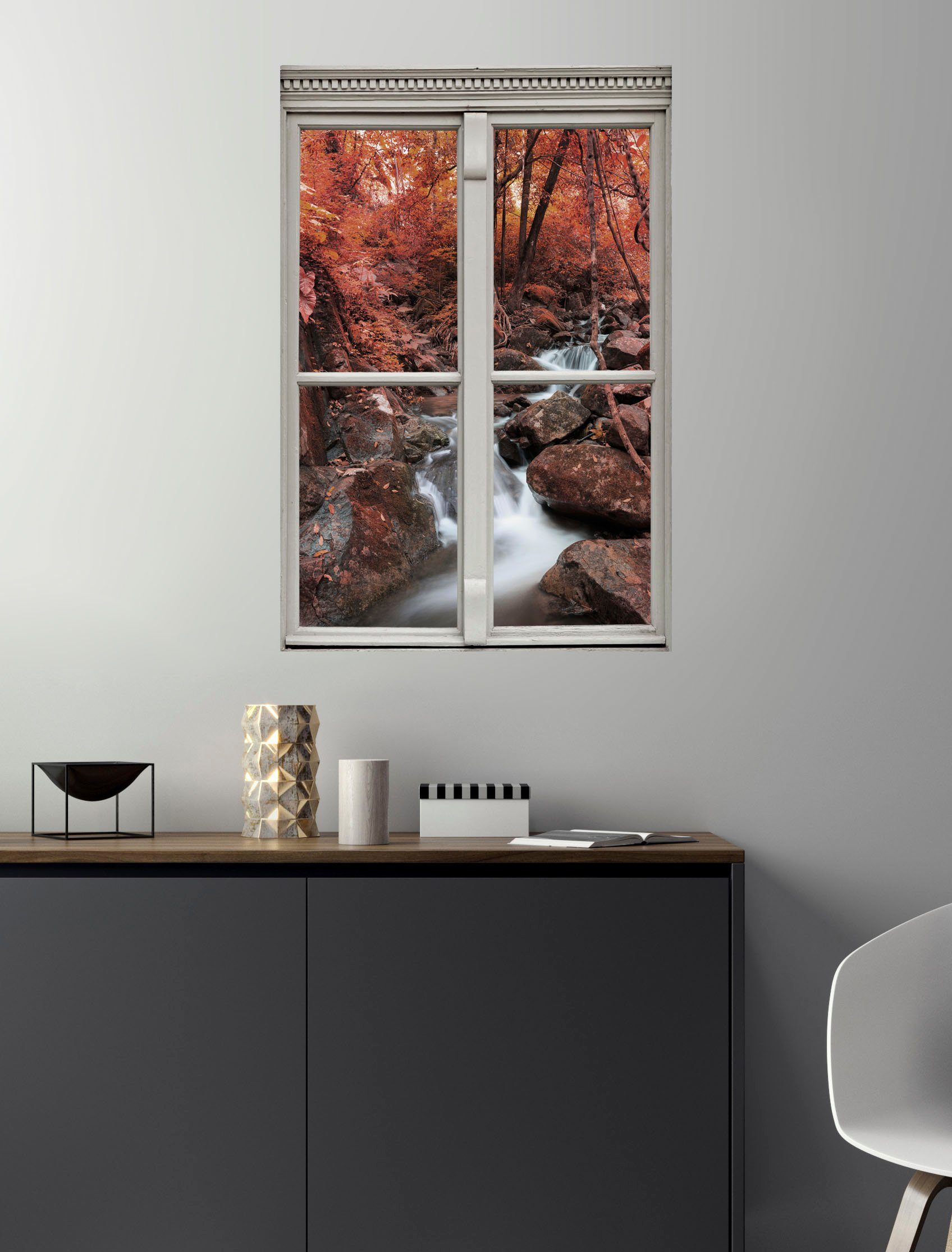 queence Wandfolie Beek Muursticker, muurdecoratie, zelfklevend, 3D, raam
