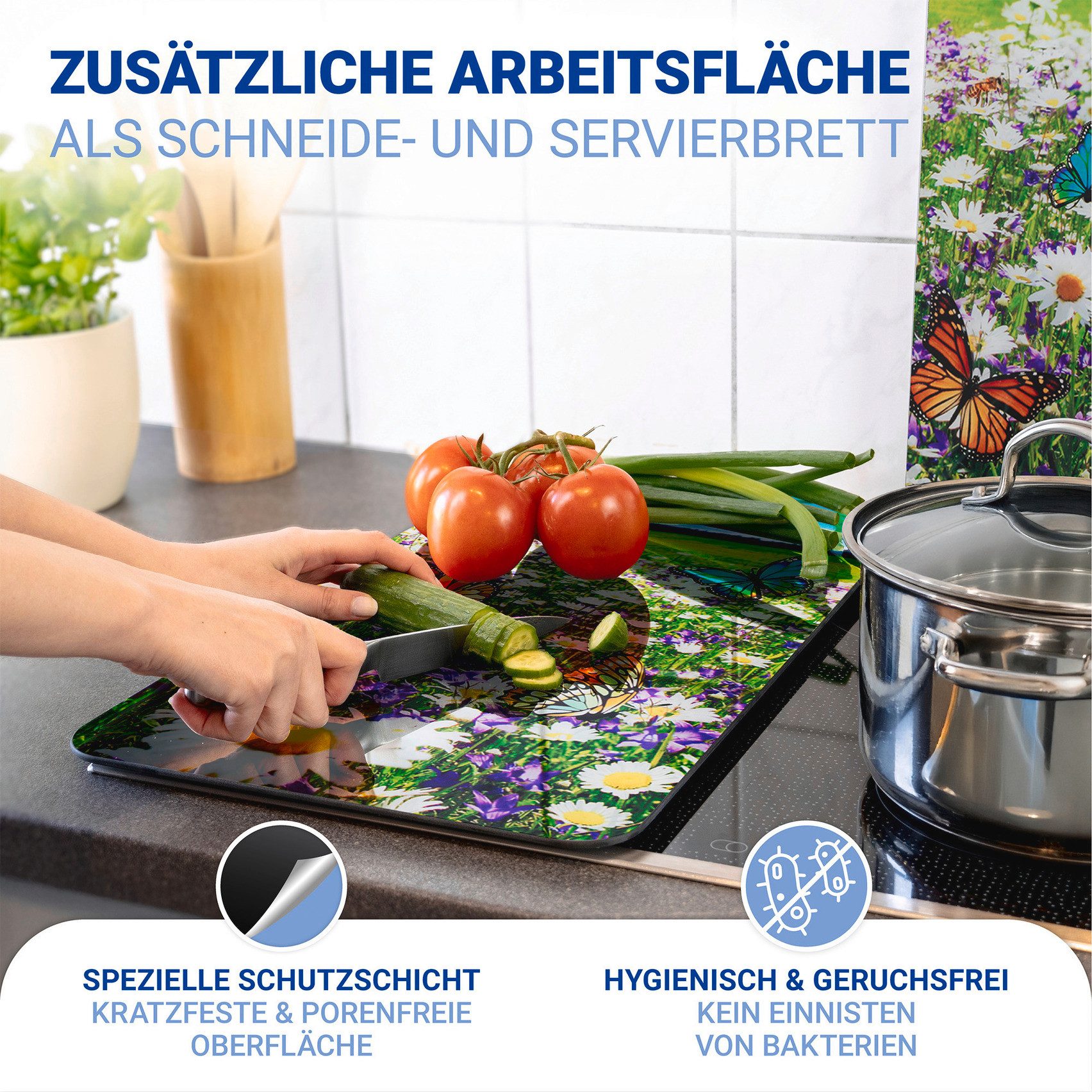 WENKO Kookplaatdeksel Universeel Model Zomerweide Kookplaatafdekking voor alle soorten kookplaten, krasvast, met antislipvoetjes (set, 2-delig)