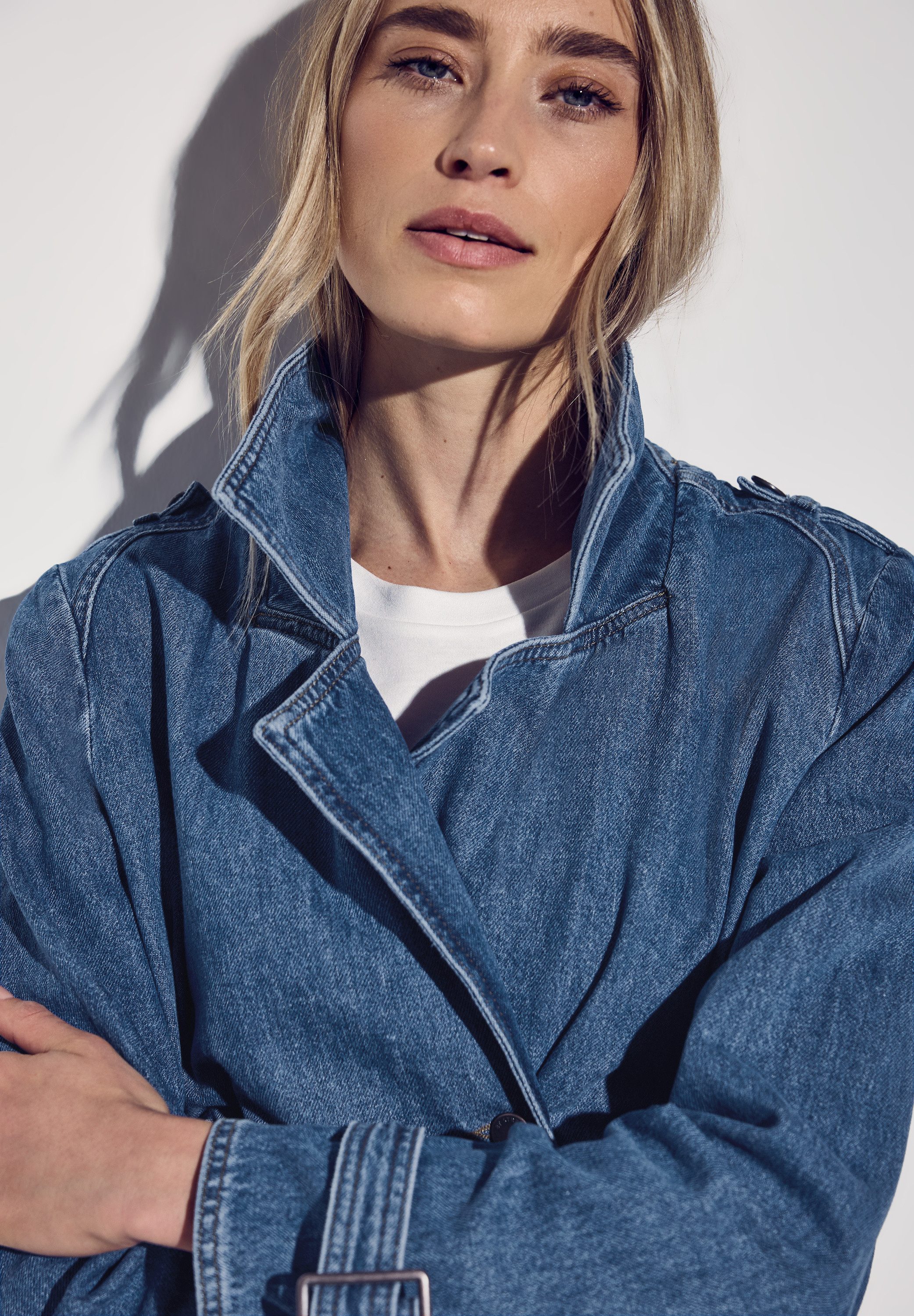 STREET ONE Jeansblazer in trenchcoat-look