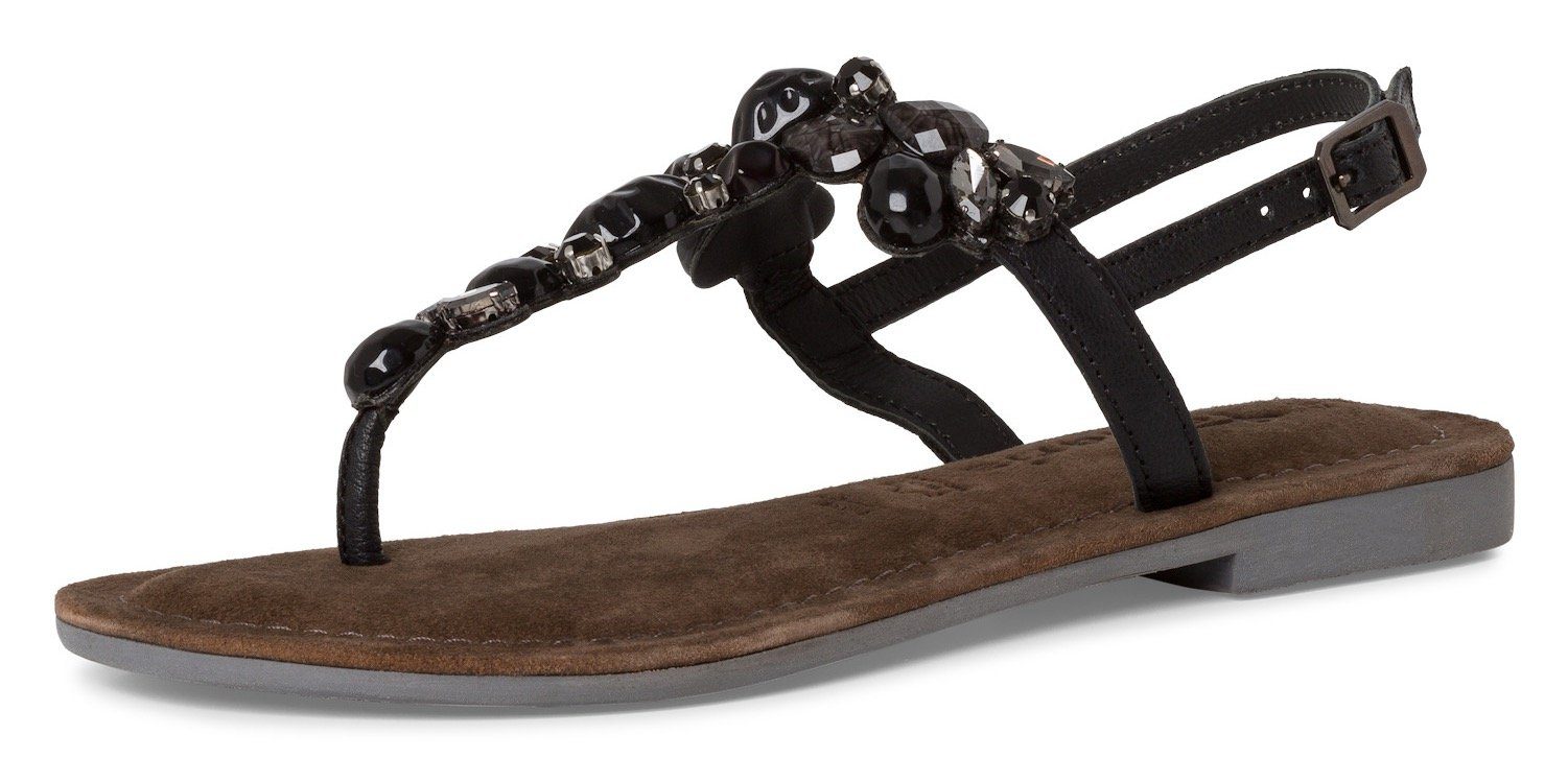 Tamaris Sandalen zomerschoen, teen-scheider, blokhak, met decoratieve steentjes