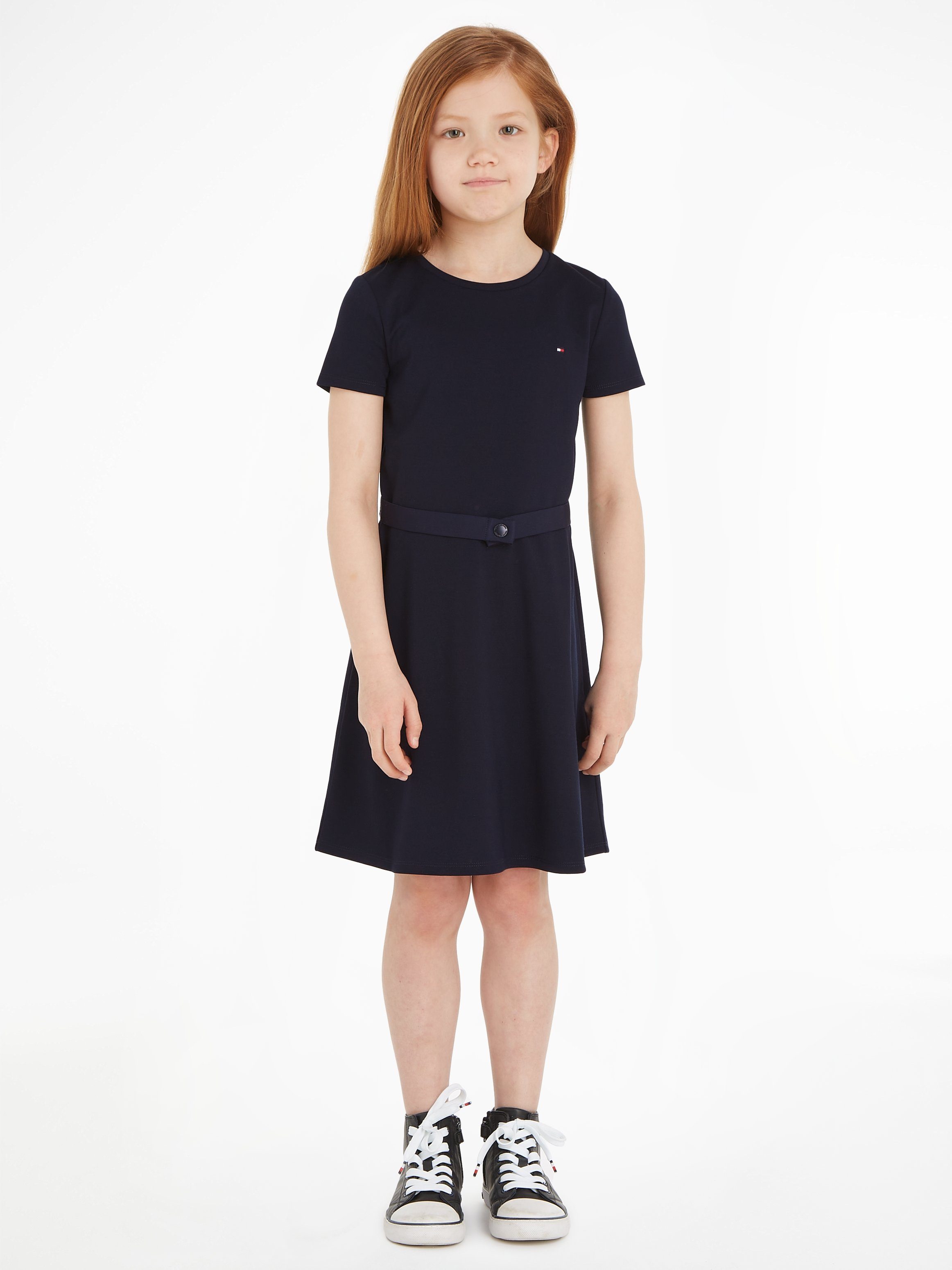 Tommy Hilfiger Jerseyjurk ESSENTIAL SKATER DRESS met merklabel op de tailleband