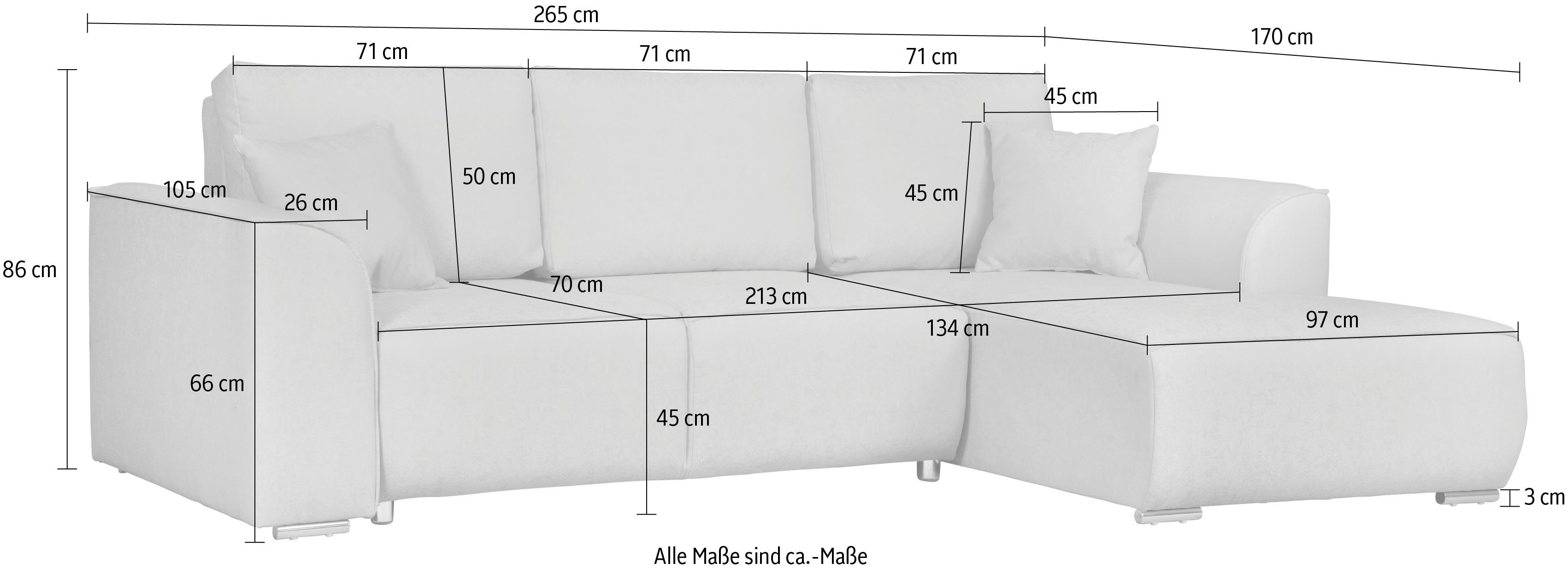 INOSIGN Hoekbank BEATRICE optionele slaapbank met bedlade, B/D/H: 265/170/86 cm