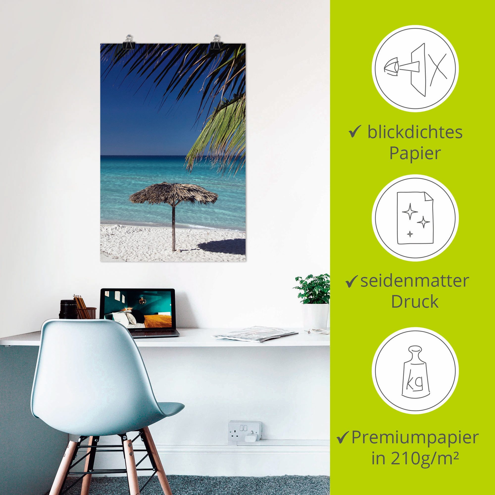 Artland Poster Parasol aan het strand als artprint van aluminium, artprint op linnen, muursticker of poster in verschillende maten