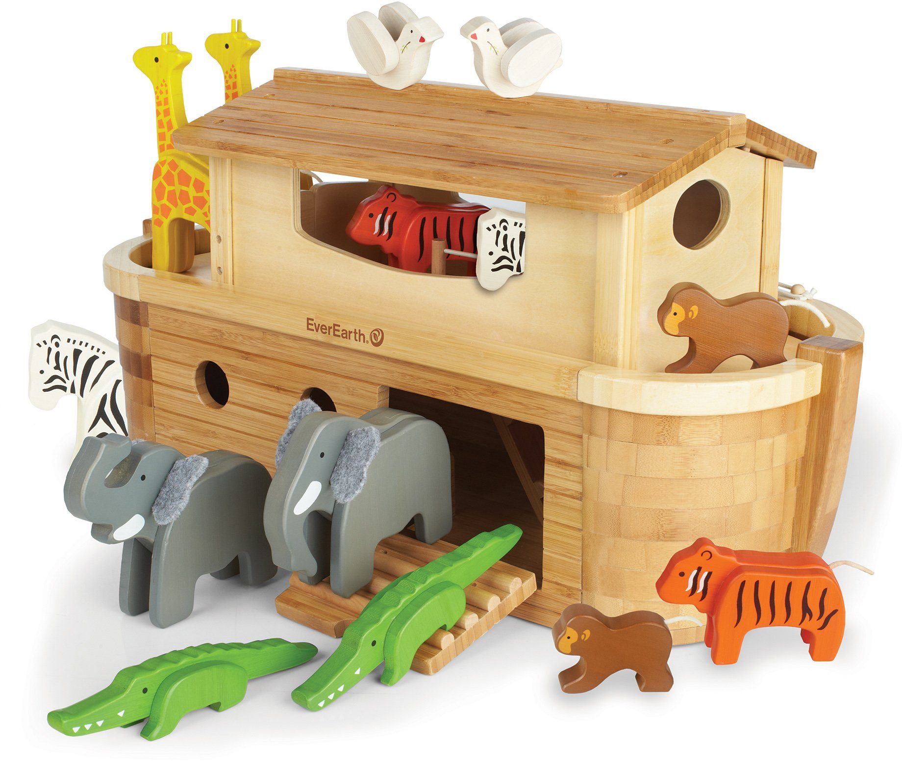Everearth EverEarth® houten speelgoed, Grote ark van Noach met 14 dieren