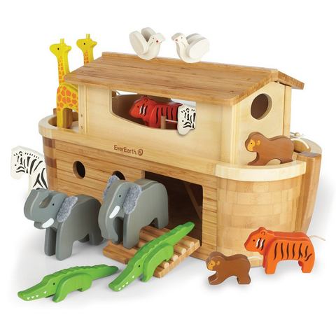 Everearth EverEarth® houten speelgoed, Grote ark van Noach met 14 dieren