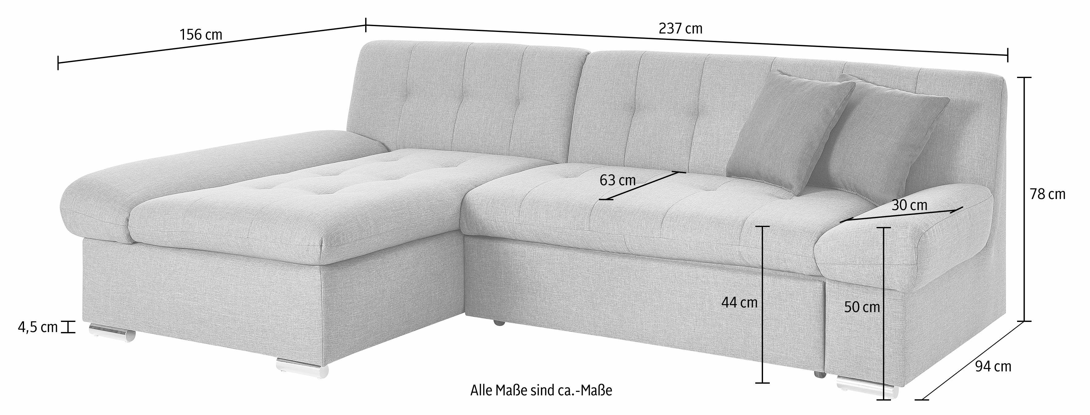 TRENDMANUFAKTUR Hoekbank Reggae, modern en comfortabel, actuele materiaalcombinatie, L-vorm