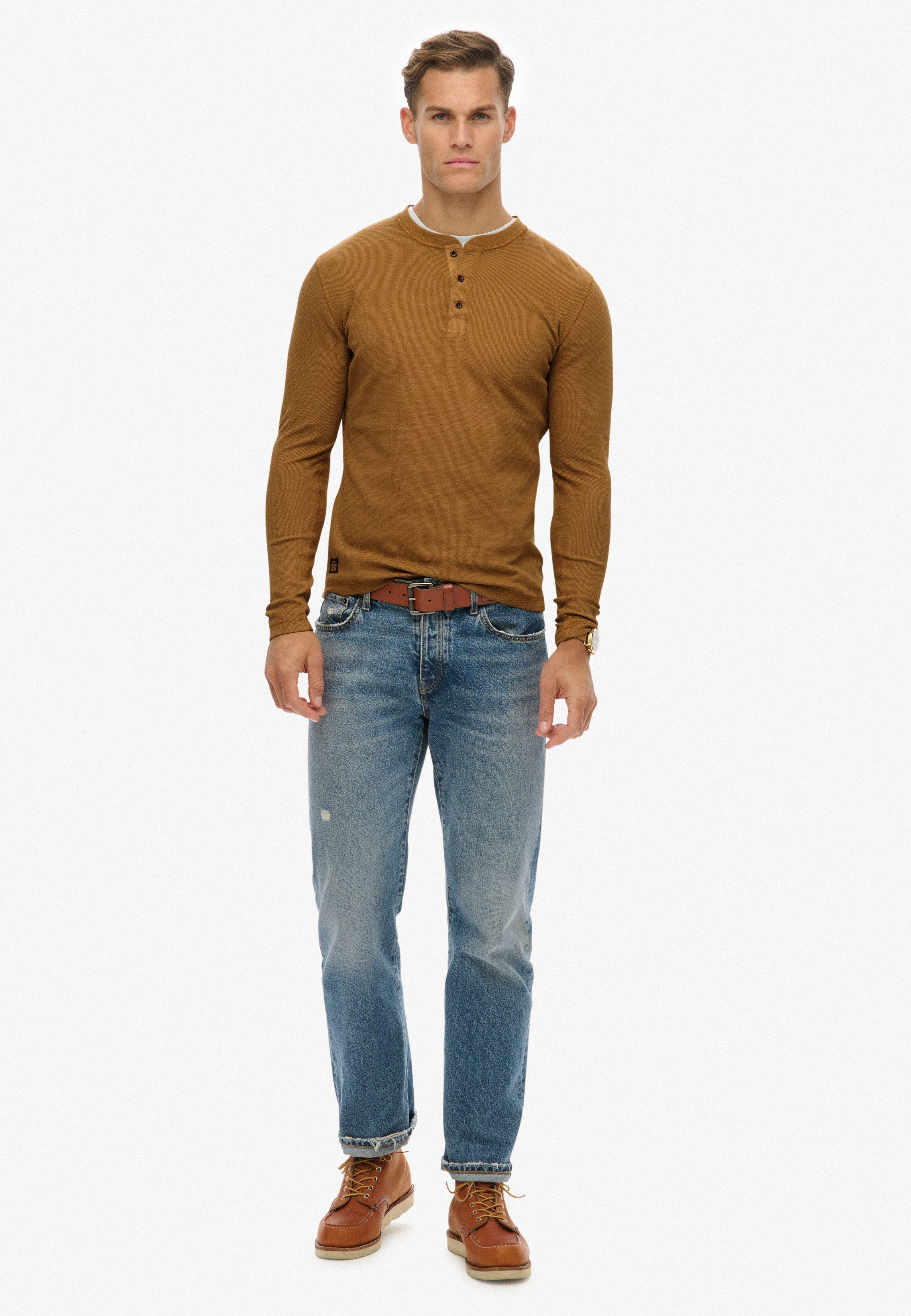 Superdry Shirt met lange mouwen WAFFLE LONG SLEEVE HENLEY TOP