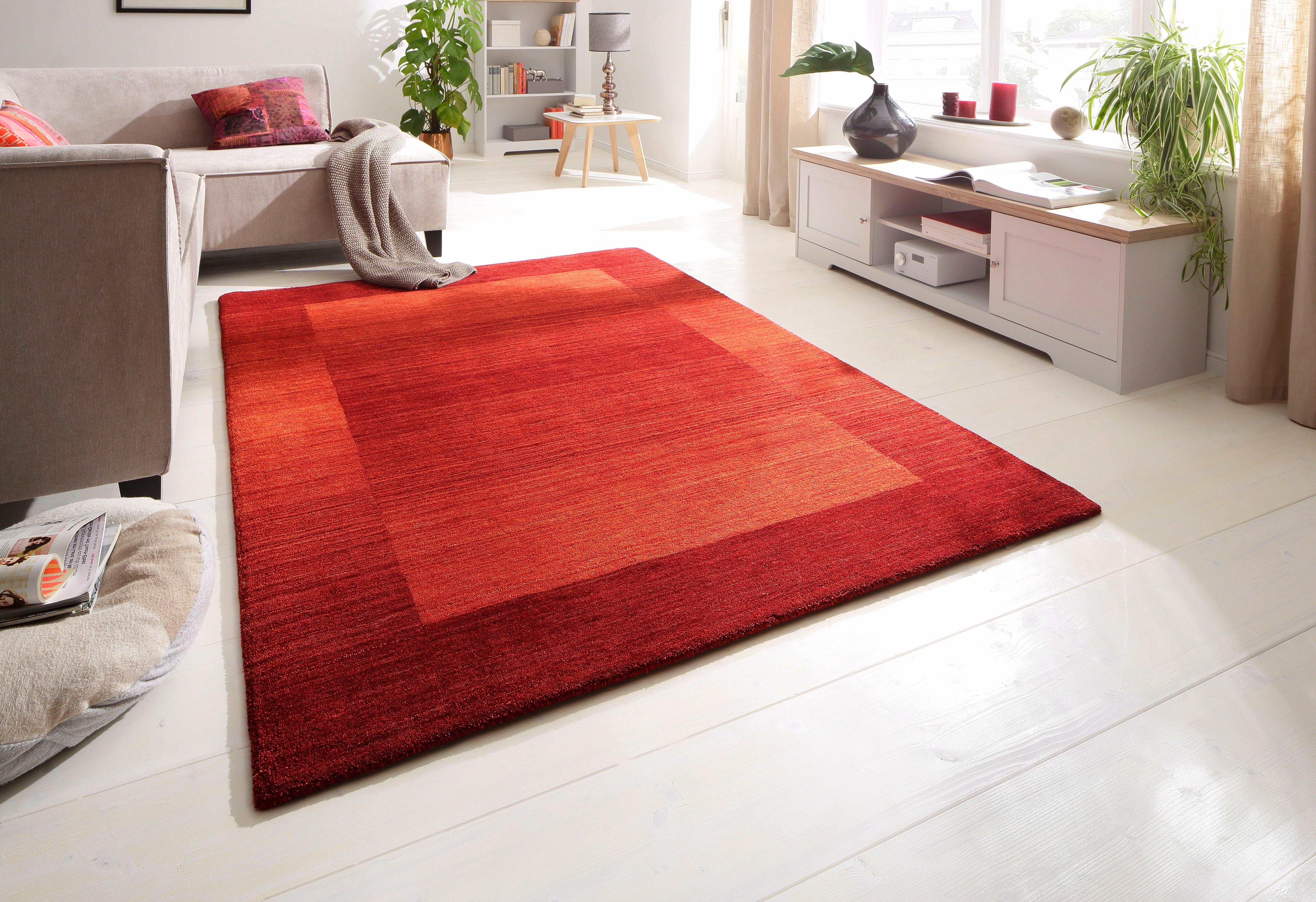 THEKO Wollen kleed Gabbeh super, Handgeweven vloerkleed, randdessin, zuivere wol, met de hand geweven