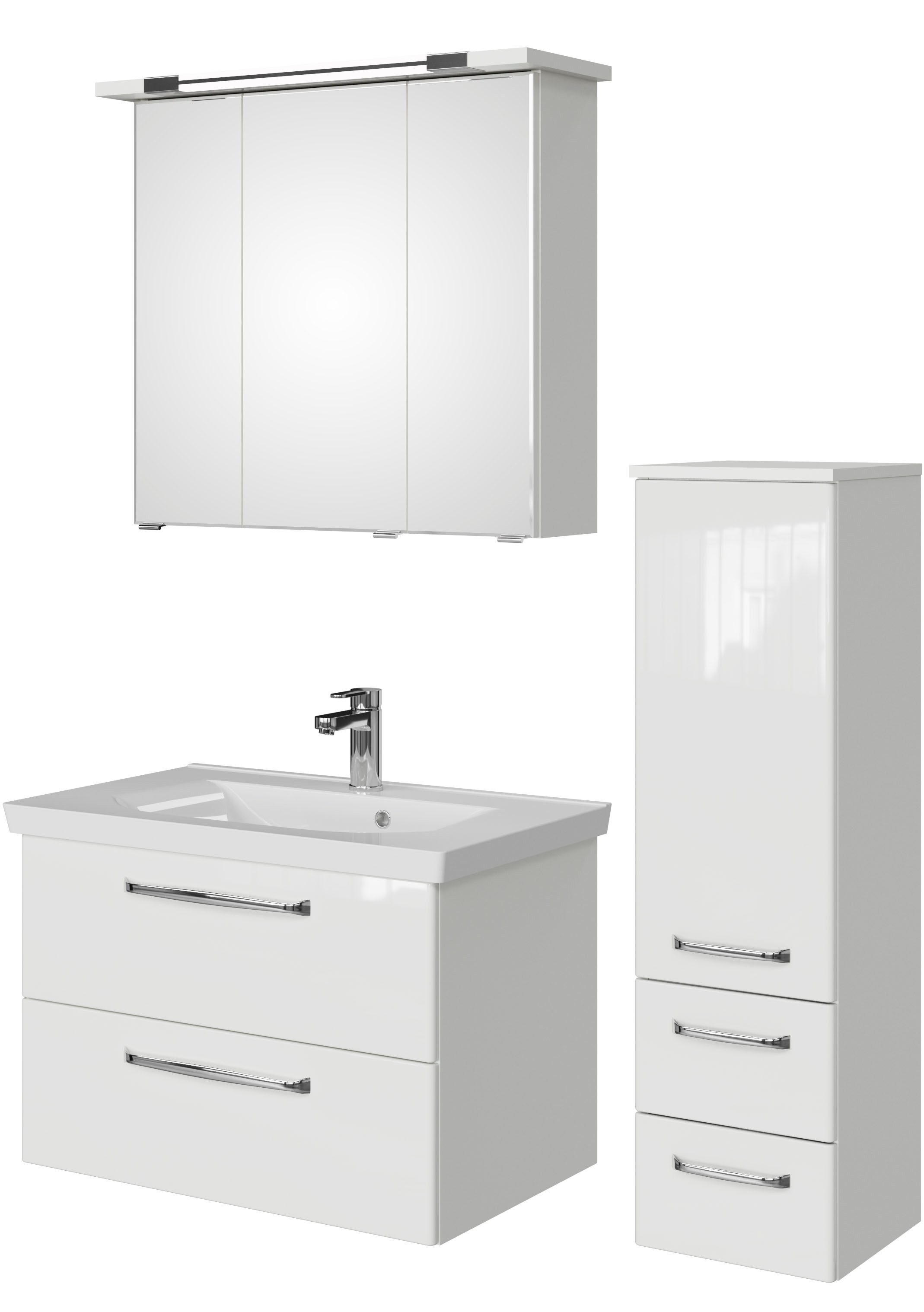 Saphir Badmeubelset Trentino 3-delig mineralen marmer wasbak, LED spiegelkast (4 stuks) badmeubelsets