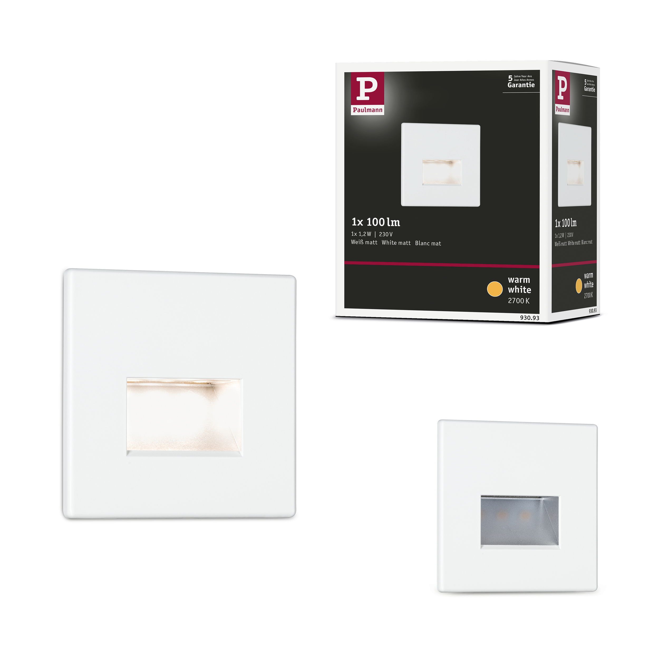 Paulmann Ledinbouwlamp LED wandinbouwlamp Edge Quadro 1,2W 25lm 230V (1 stuk)