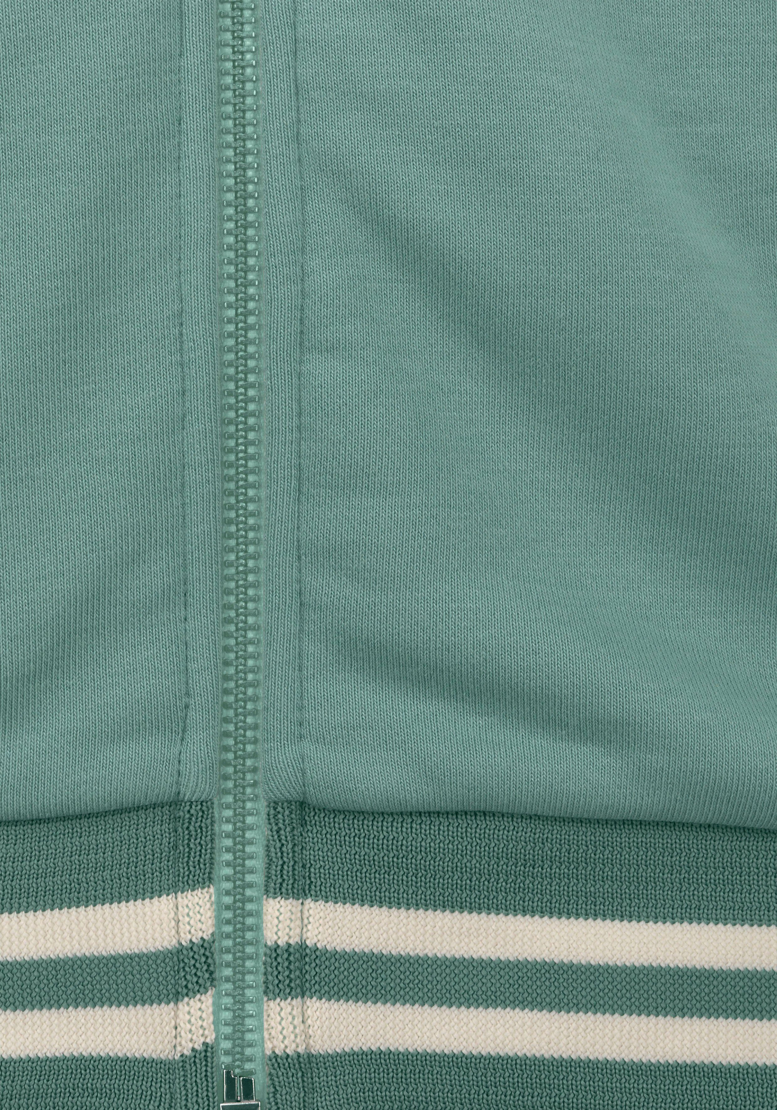 Bench. Capuchonsweatvest met gestreepte boorden en glansprint, loungewear, loungepak