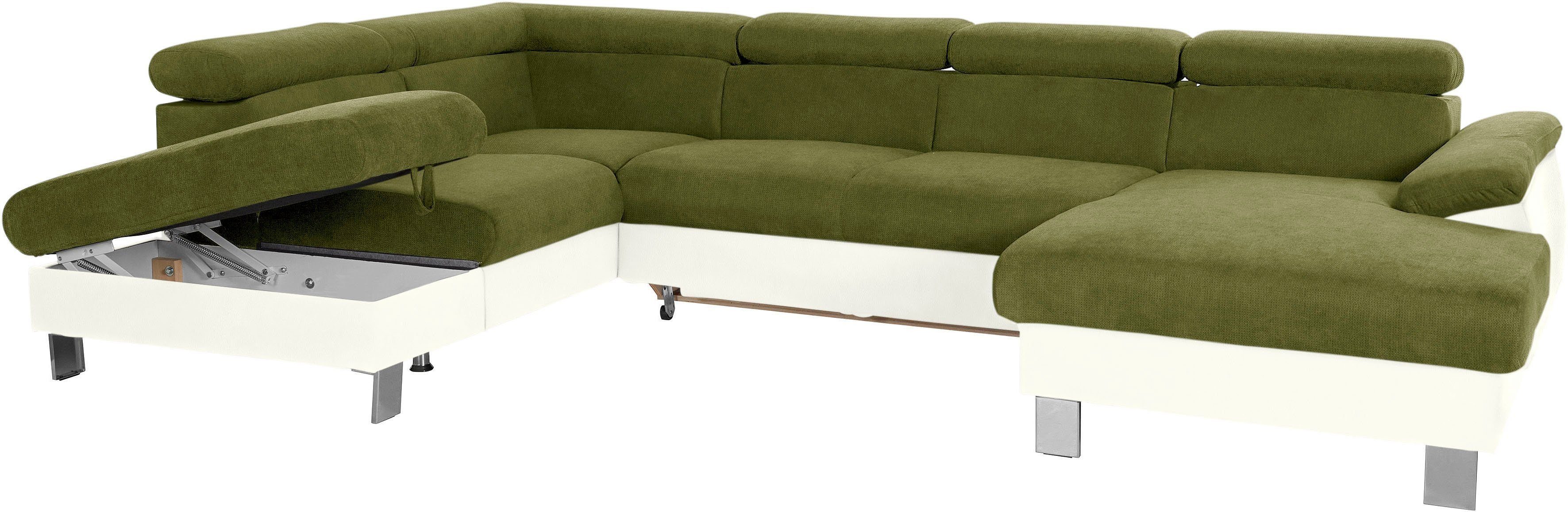 COTTA Zithoek Komaris U-Form, B: 320 bzw. 100 cm (Set: Wohnlandschaft & Hocker) Set bestaande uit: woonlandschap met hoofdverstelling & hocker (set)