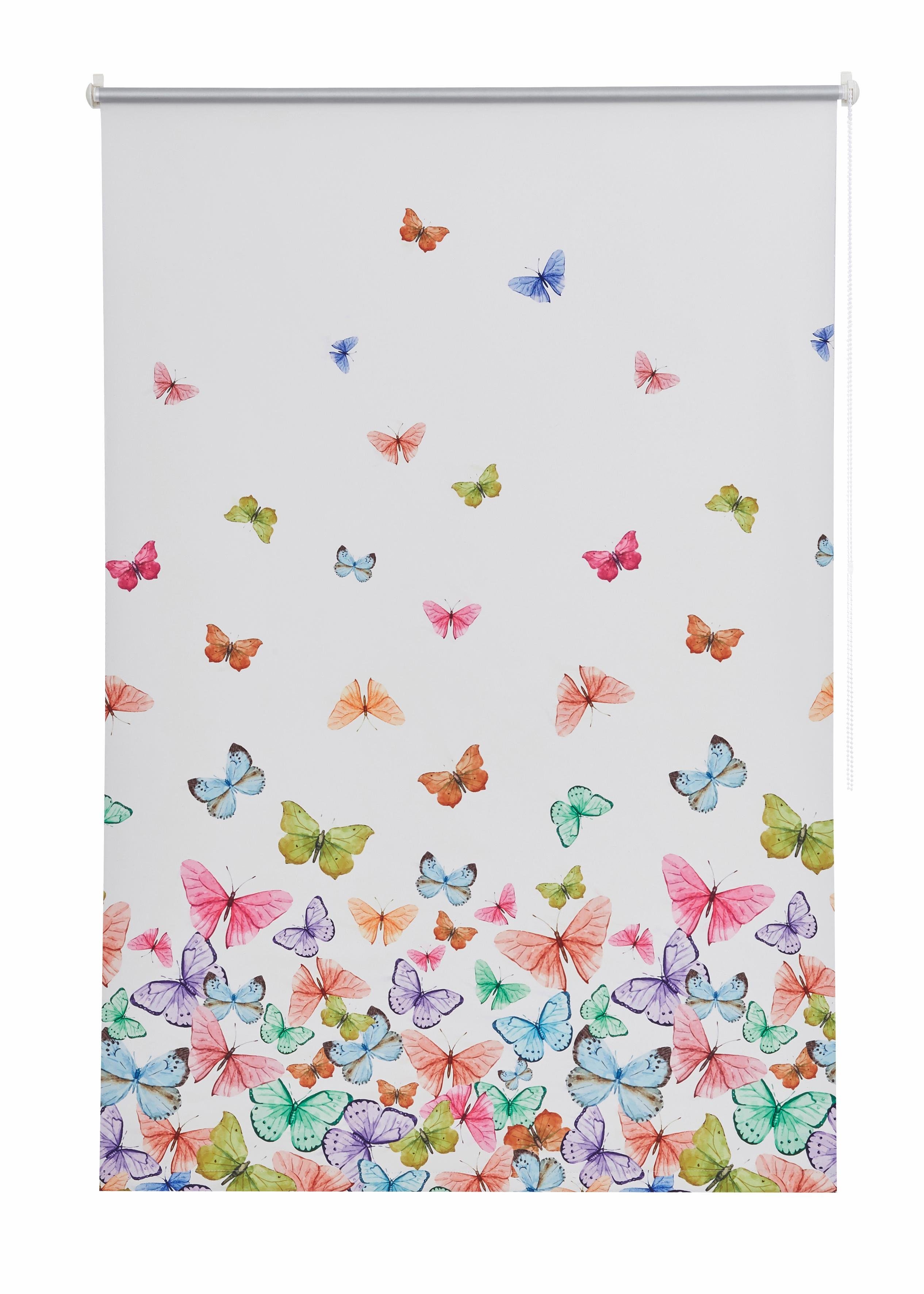 Home affaire Rolgordijn met zijbediening Butterfly Hittebescherming, vlinders, multicolour, gedessineerd, klemsteun (1 stuk)
