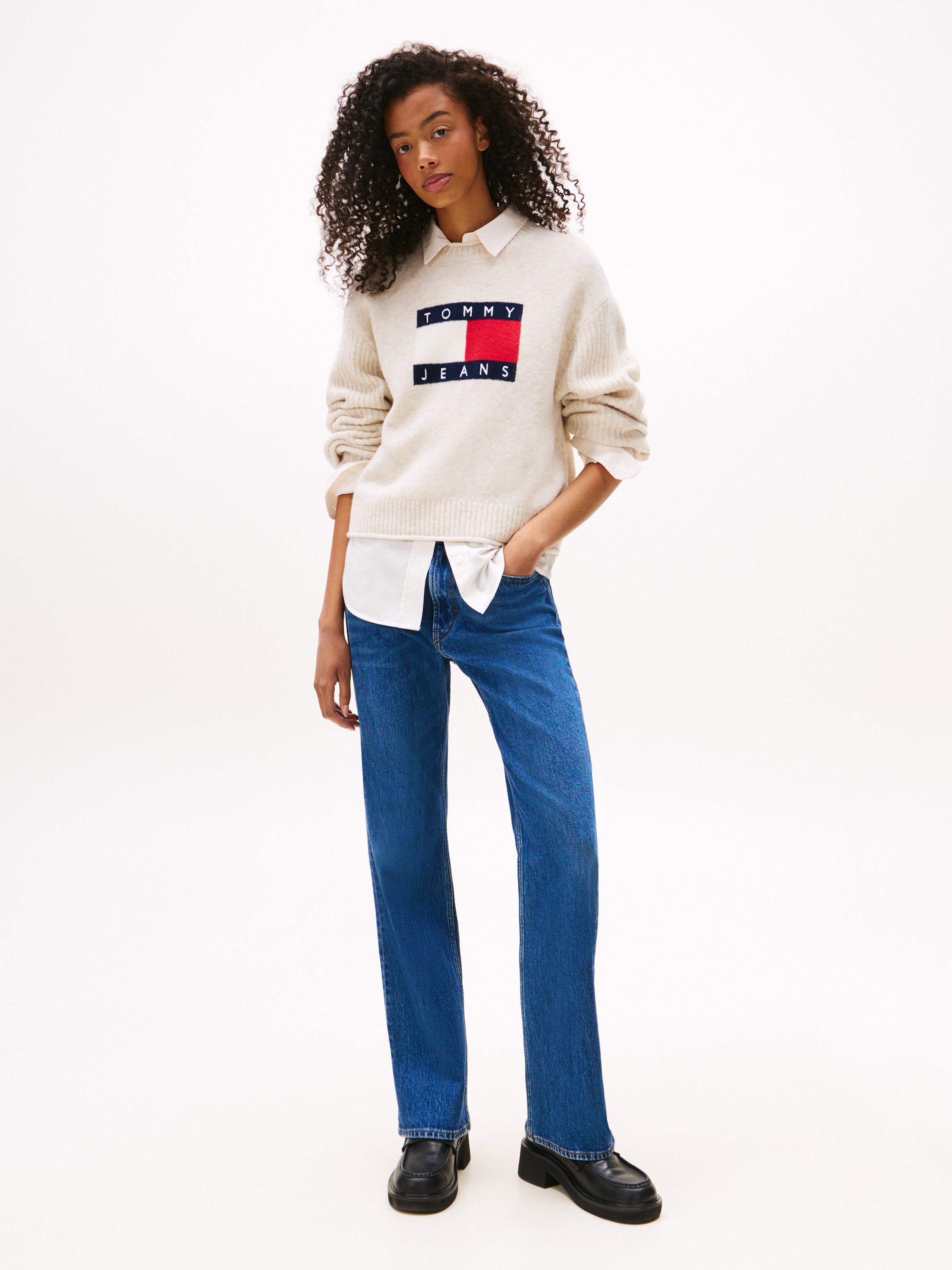 TOMMY JEANS Gebreide trui TJW MELANGE FLAG SWEATER RIB EXT