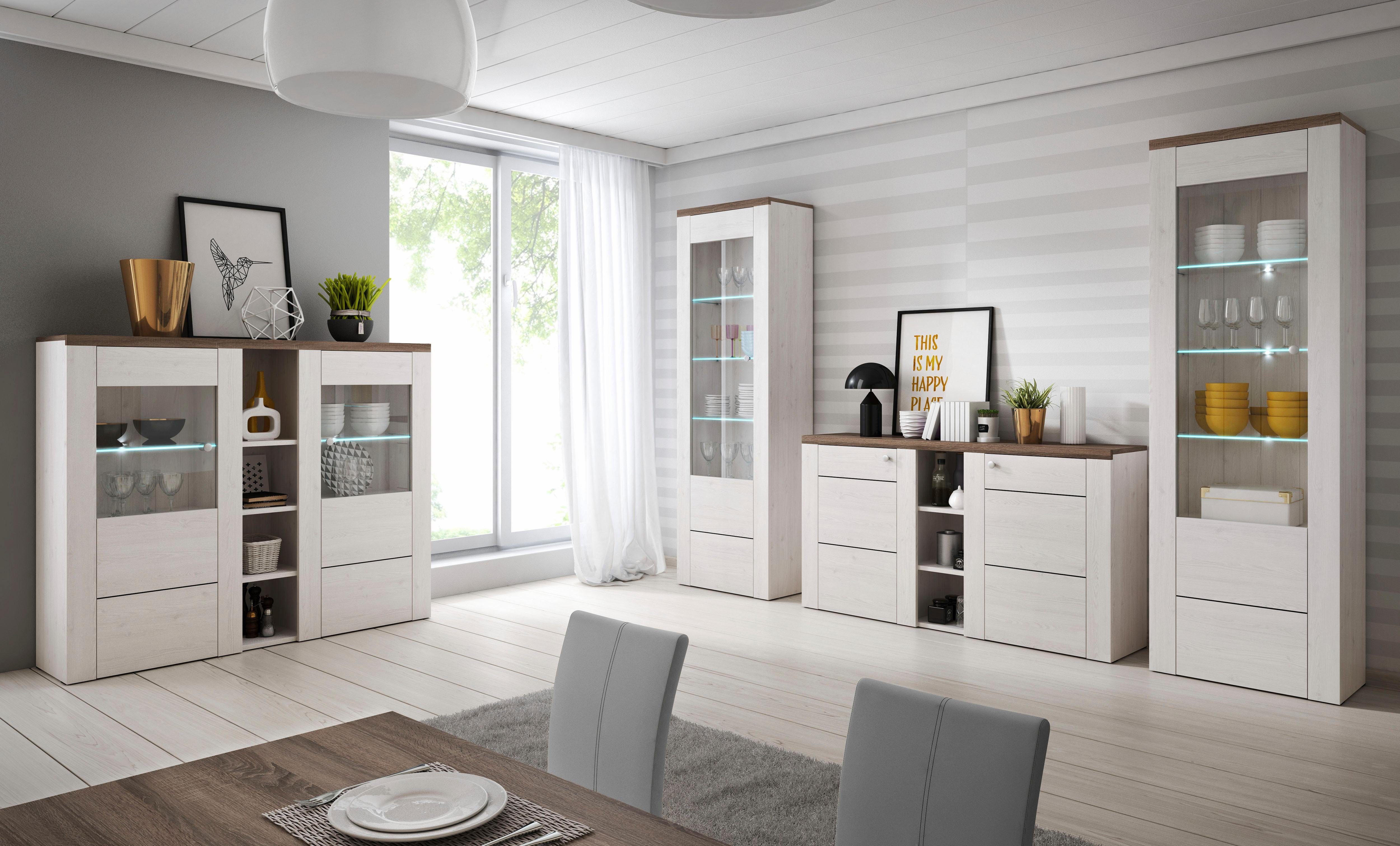 Home affaire Wandmeubel Larona, aanbouwwand, set van 4 delen bestaande uit 1 tv-board, 1 highboard, 1 vitrine, 1 wandplank (set, 4 stuks)