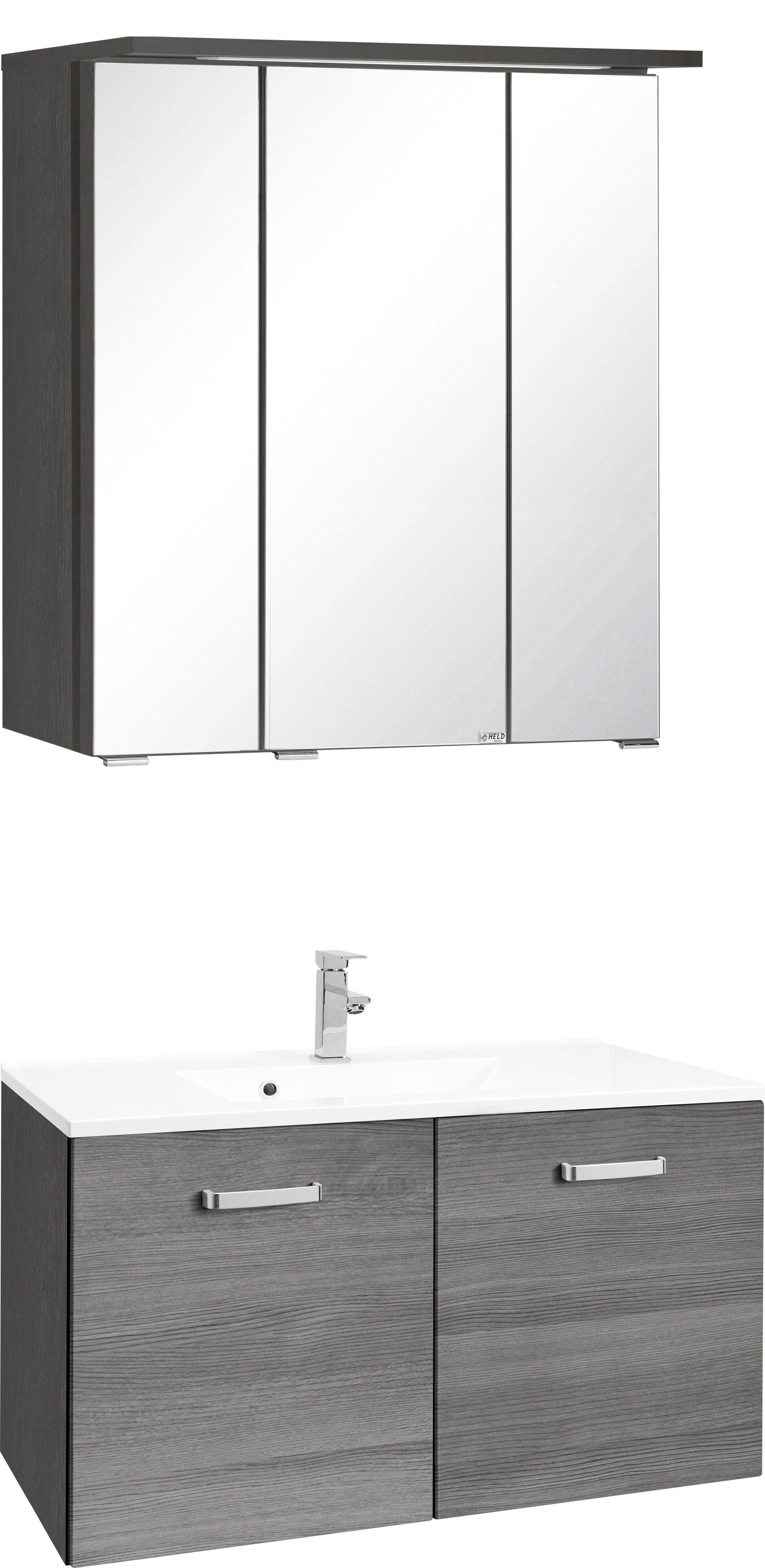 welltime Badkamerserie Ravenna Breedte 70 cm, inclusief badkamerspiegel (2-delig) badmeubelsets grijs