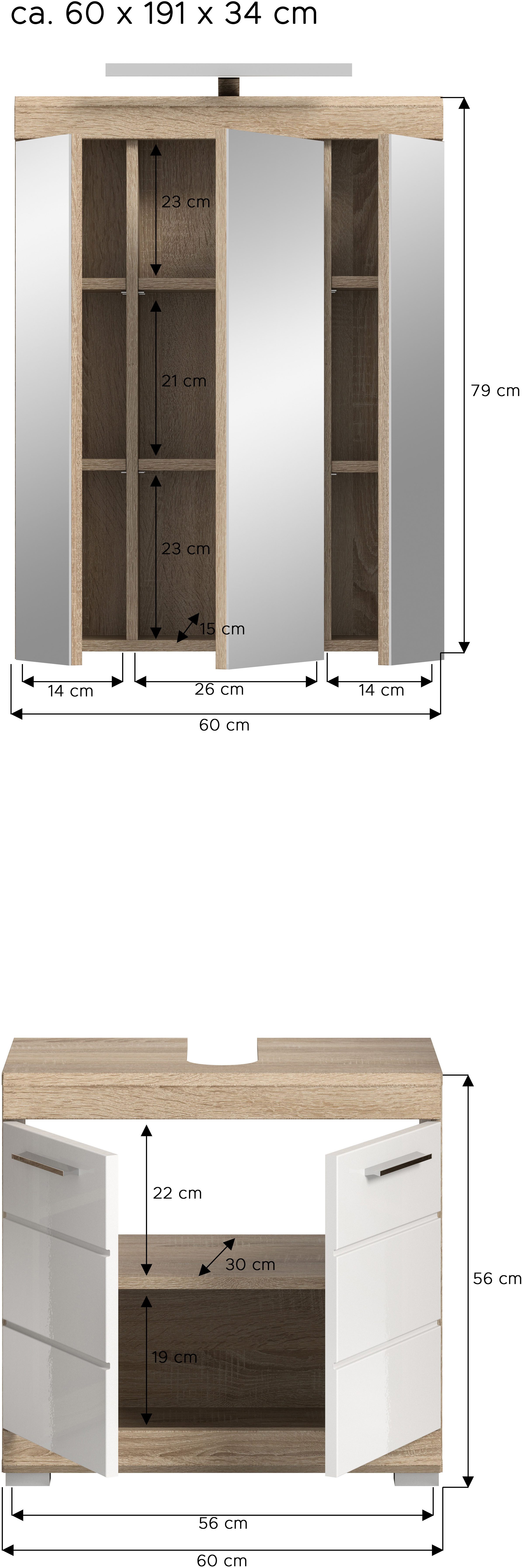 INOSIGN Badkamerserie Siena, 2-delig, inclusief LED-verlichting, bestaande uit: (set, 2 stuks)