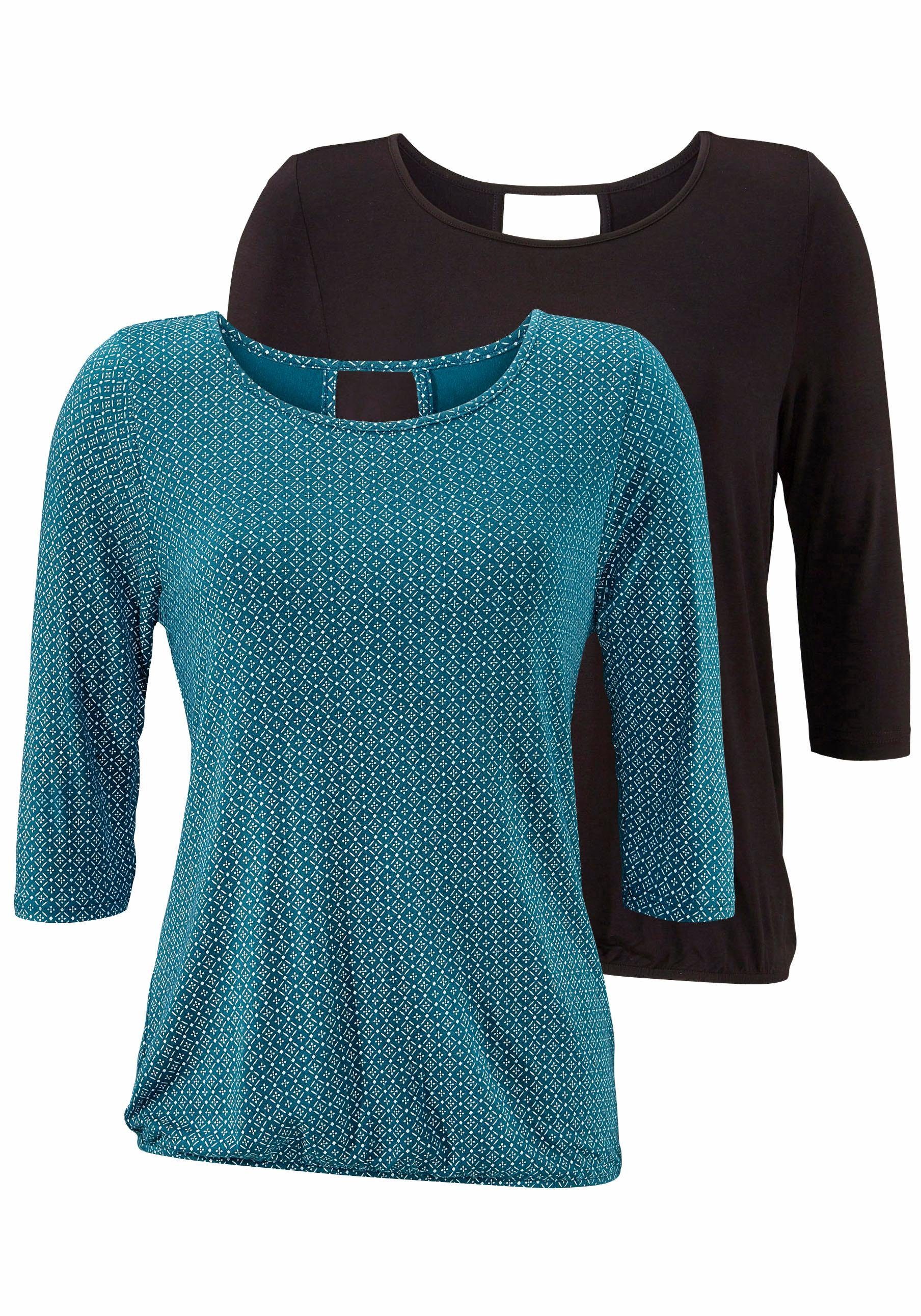Lascana Shirt met 3/4-mouwen Met modieuze cut out van zachte viscose-stretch (Set van 2)