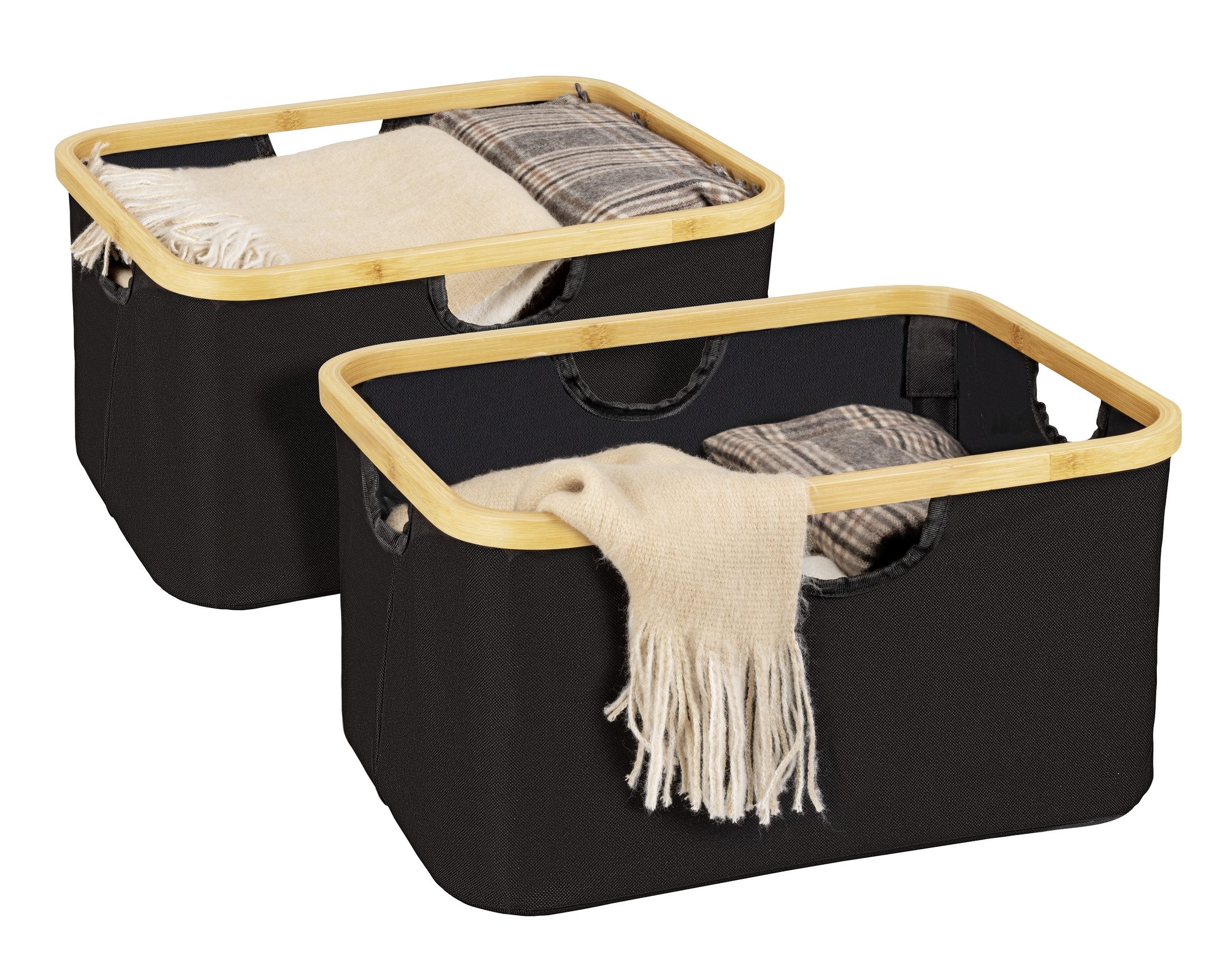 WENKO Wasmand Ecori, opvouwbaar Opbergmanden, gerecycled polyester met bamboe frame (set, 2 stuks) wasmanden zwart
