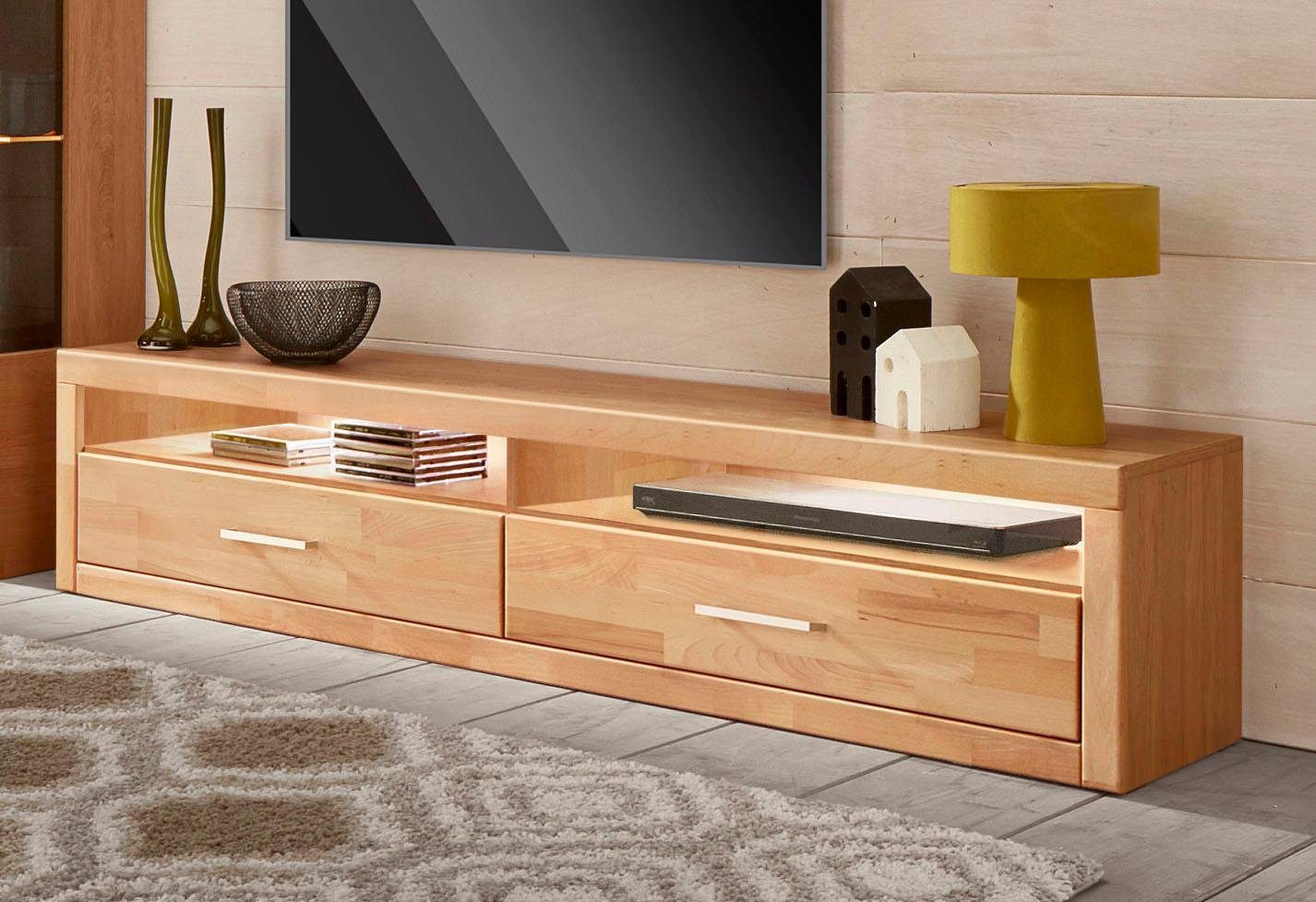 Home affaire Tv-meubel Ribe,180cm breit, Fronten Massivholz,4 Fächer ,Kabeldurchführung Breedte 180 cm lowboards maat 180x35x38 cm beige