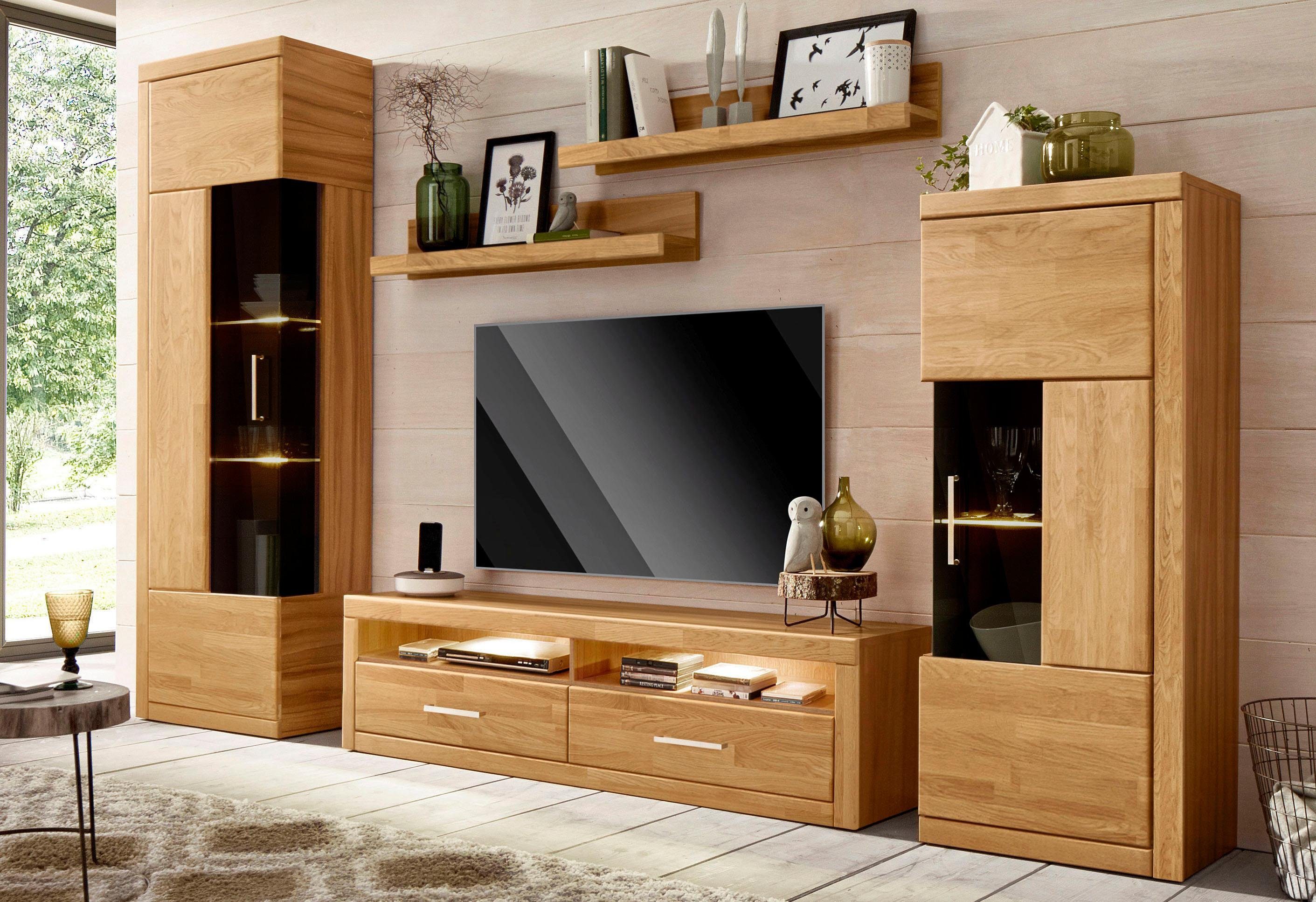 Home affaire Wandmeubel Ribe gedeeltelijk massief hout (set, 5-delig) tv-wandmeubels bruin