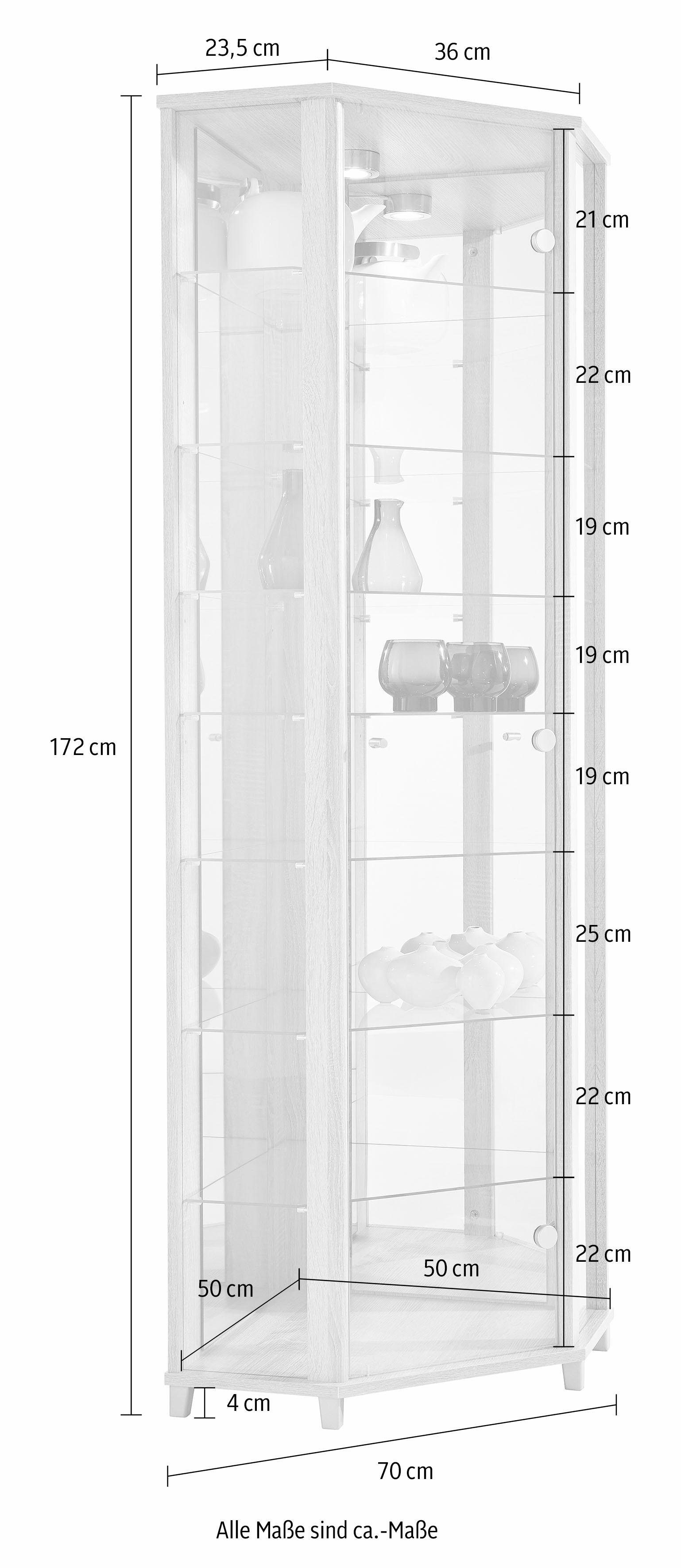fif möbel Hoekvitrinekast TRIO hoogte ca. 172 cm, incl. verlichting Hoekvitrine/Glasvitrine 1x Glazen deur, perfect voor verzamelaars, verzamelvitrine