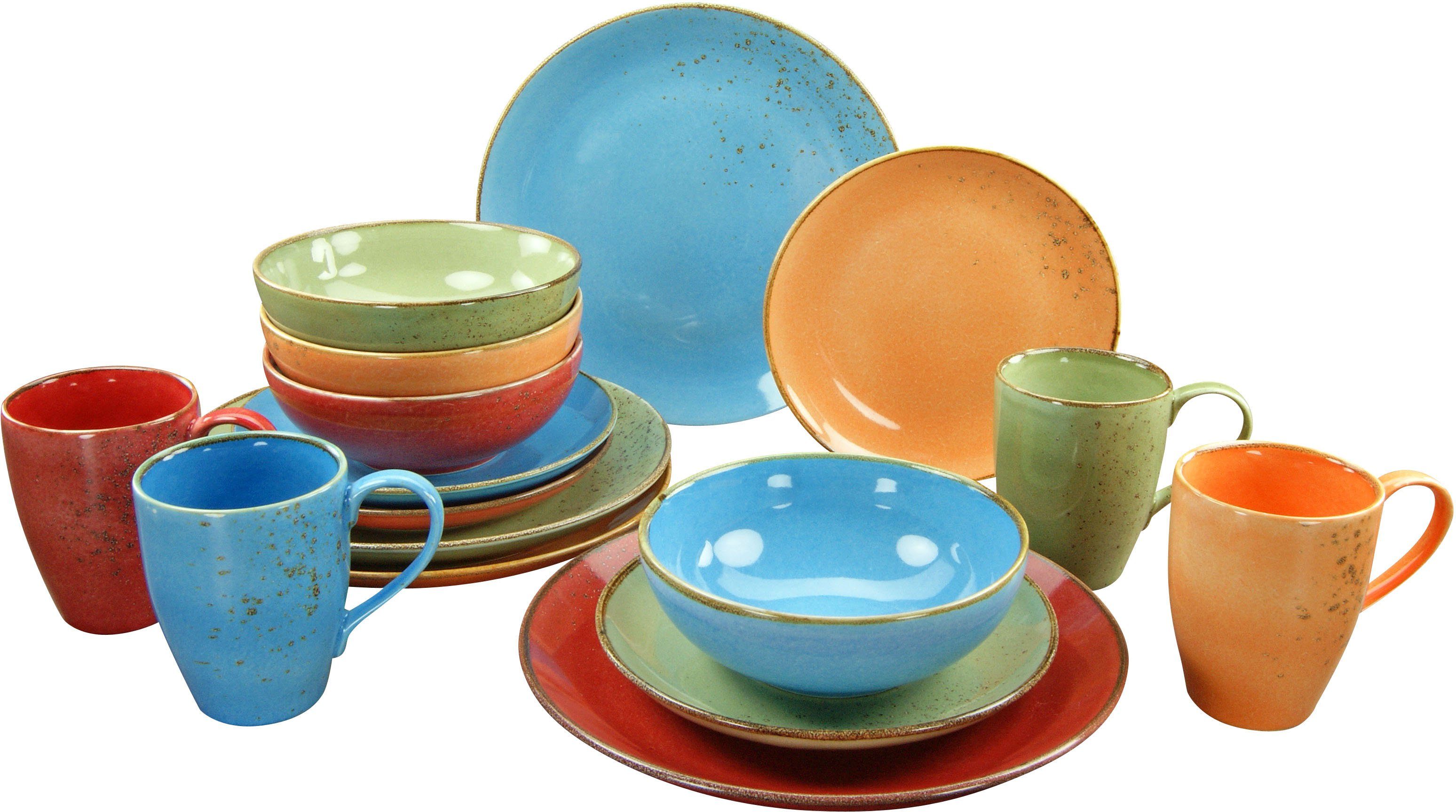 CreaTable Combi-servies Servies-set NATURE COLLECTION Zomer Servies, ecru en gespikkeld, 16 delen, voor 4 personen (set, 16-delig) serviezen