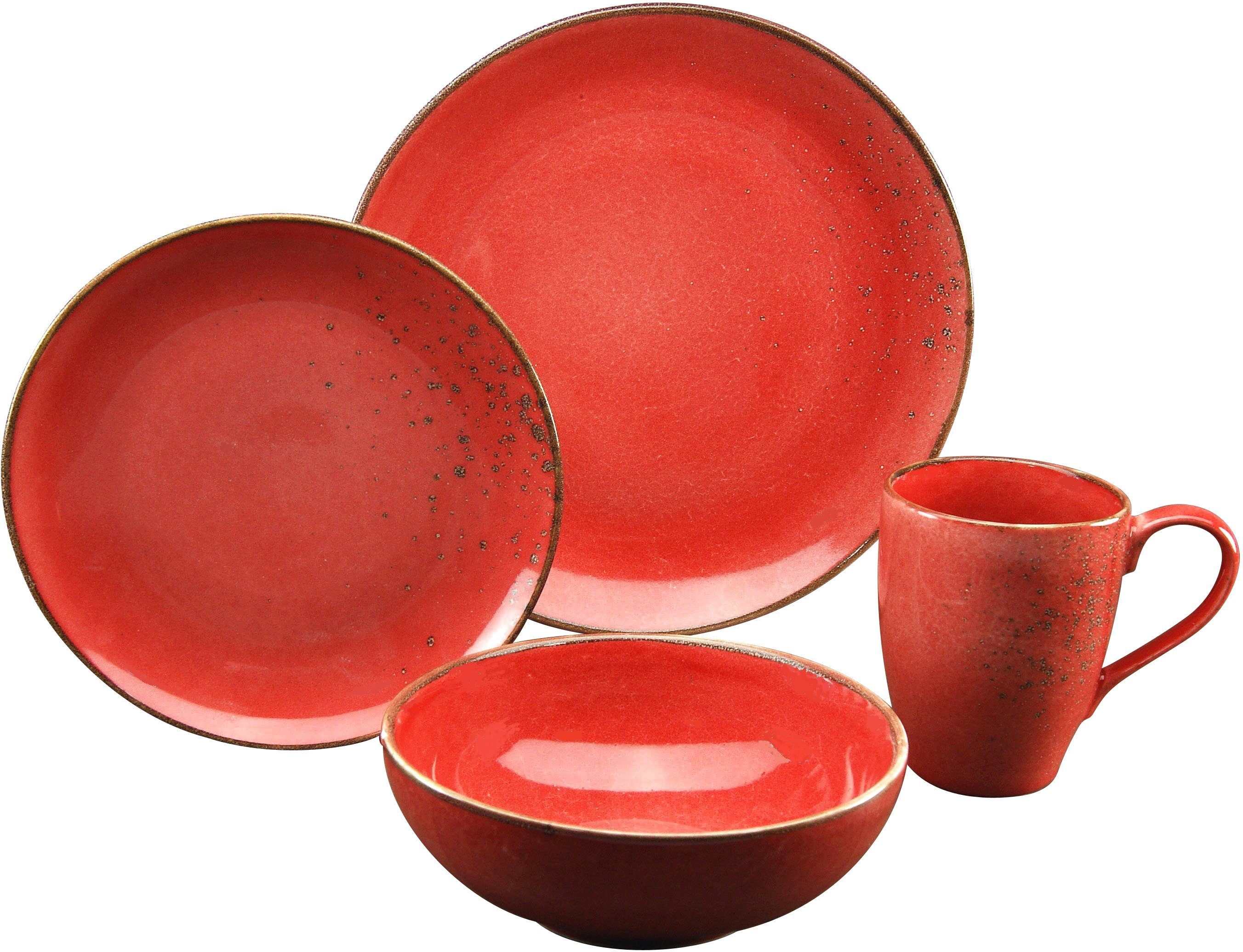 CreaTable Combi-servies Servies-set NATURE COLLECTION Zomer Servies, ecru en gespikkeld, 16 delen, voor 4 personen (set, 16-delig)