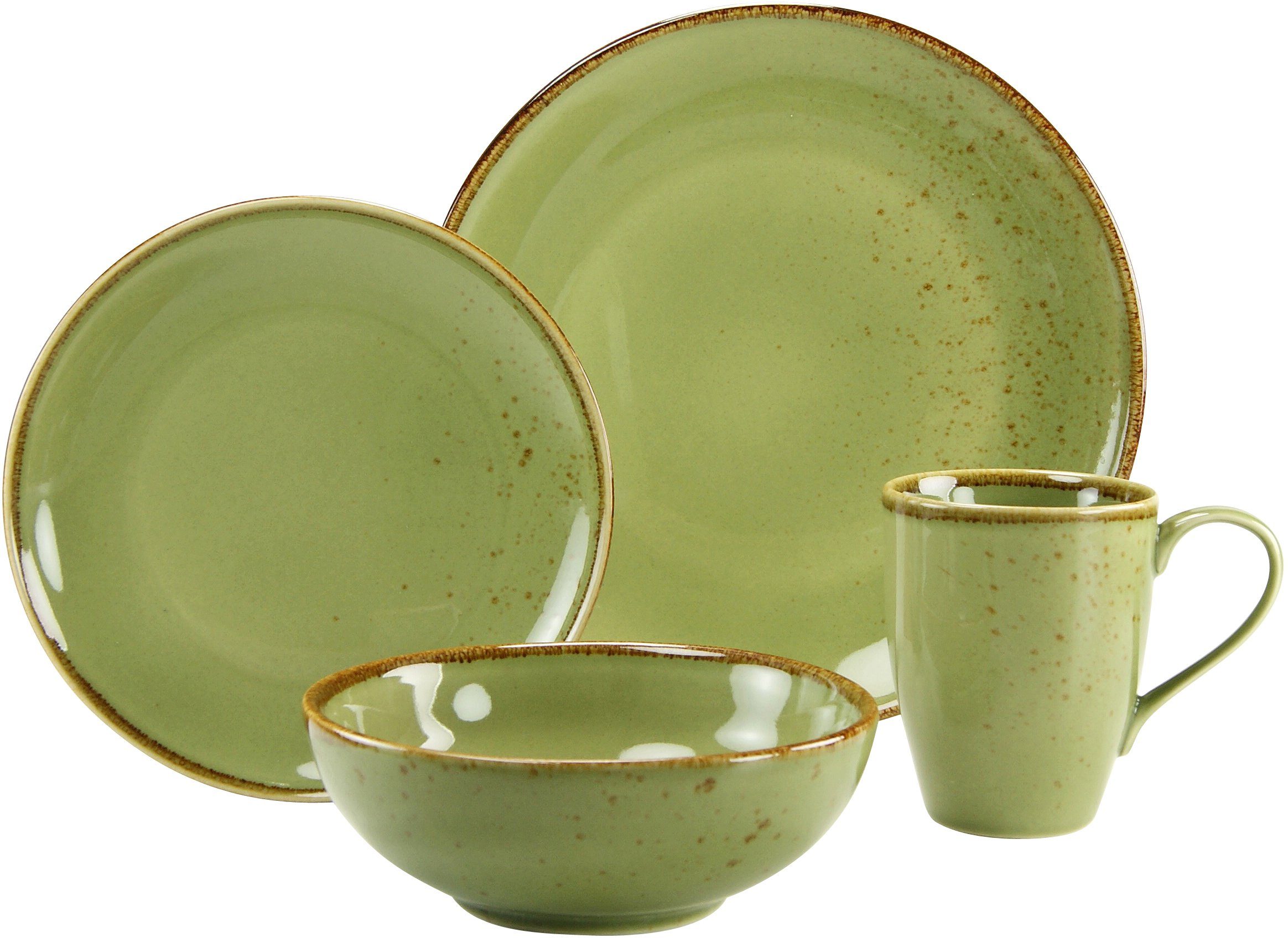 CreaTable Combi-servies Servies-set NATURE COLLECTION Zomer Servies, ecru en gespikkeld, 16 delen, voor 4 personen (set, 16-delig)
