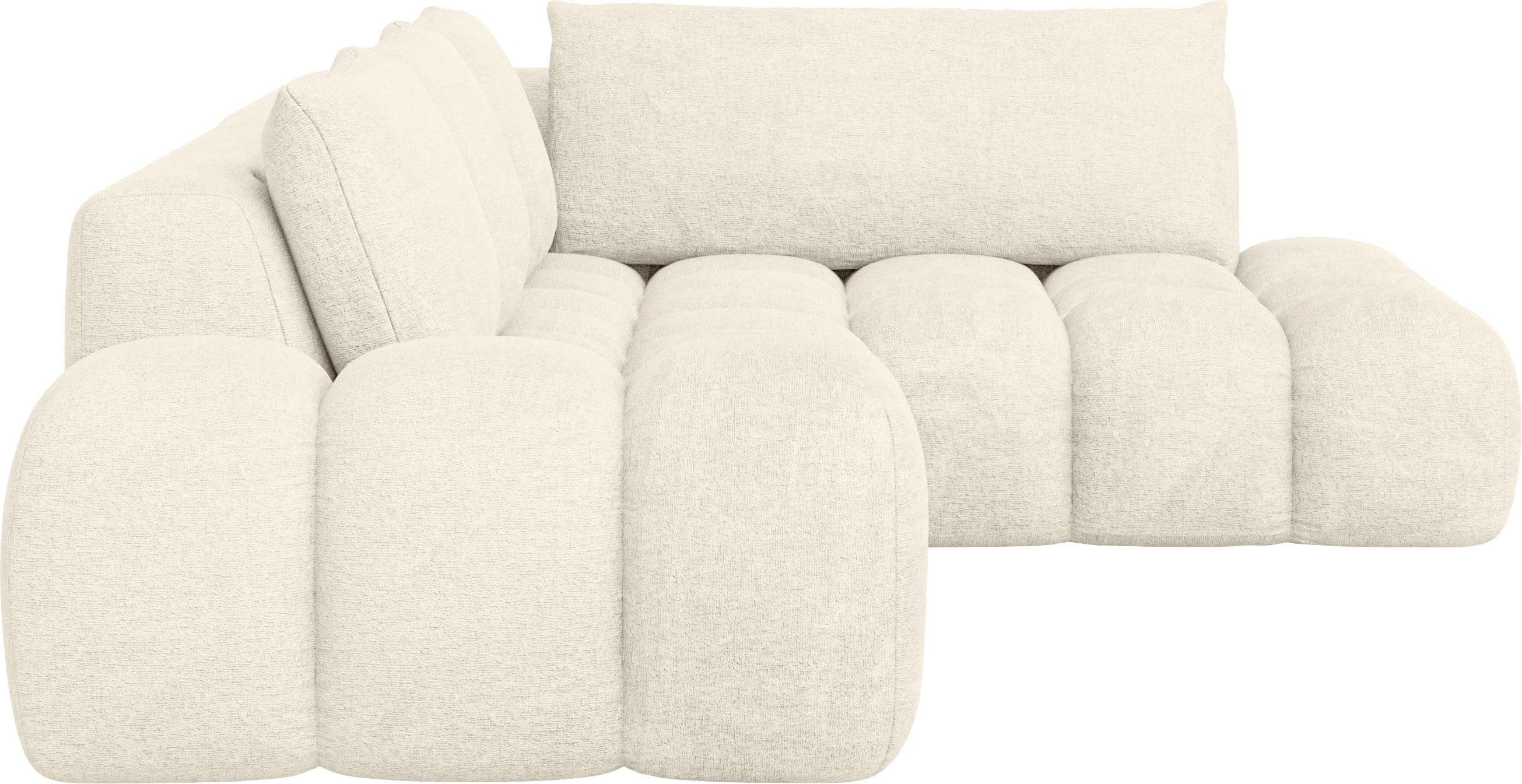 INOSIGN Hoekbank AZITA designsofa, elegant en comfortabel L-vorm, bubbel-look losse rugkussens, droomachtige stiksels, afmetingen b/d/h: 352/210/72 cm
