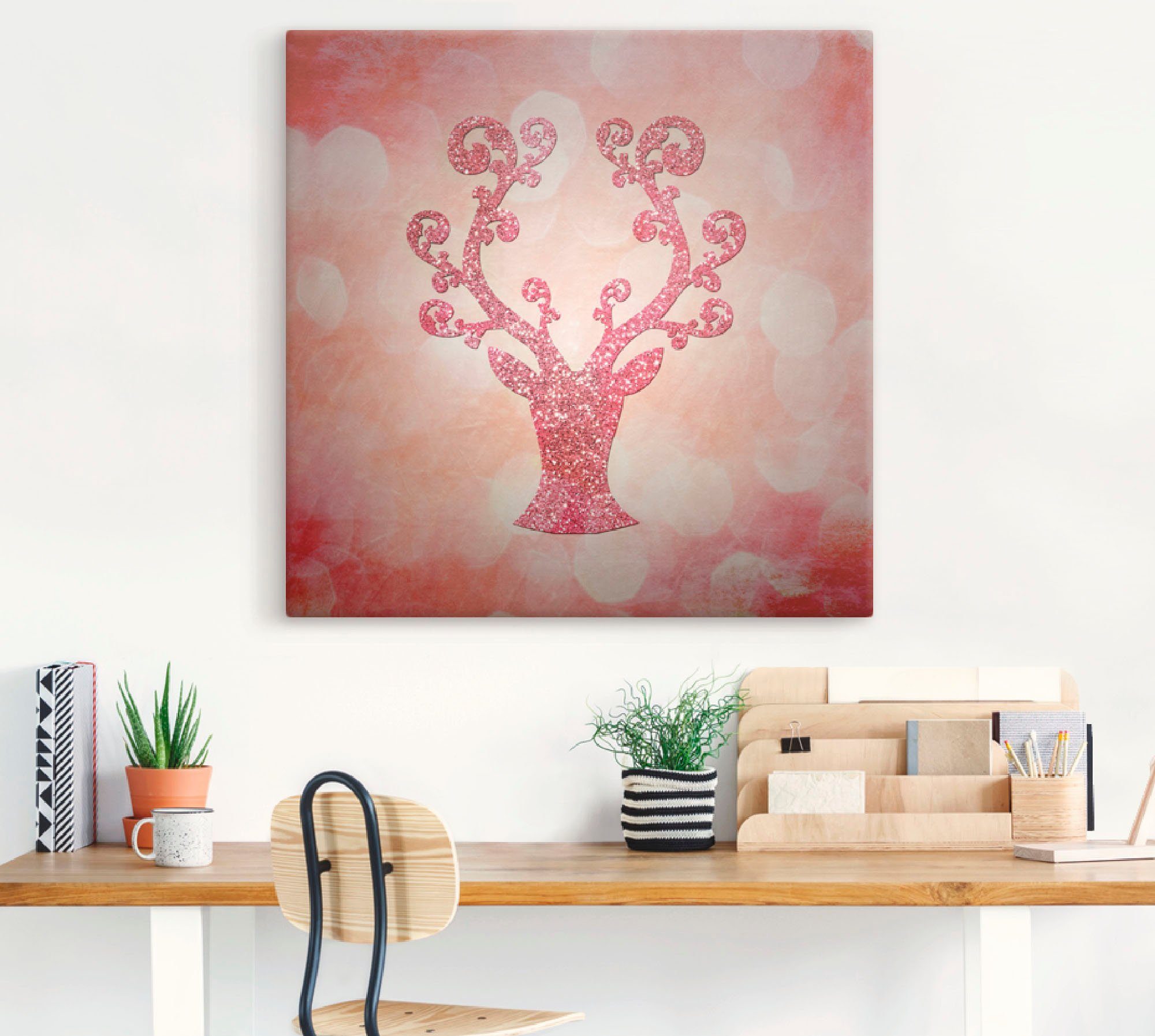Artland Artprint op linnen Roze glinsterende ree als artprint op linnen in verschillende maten