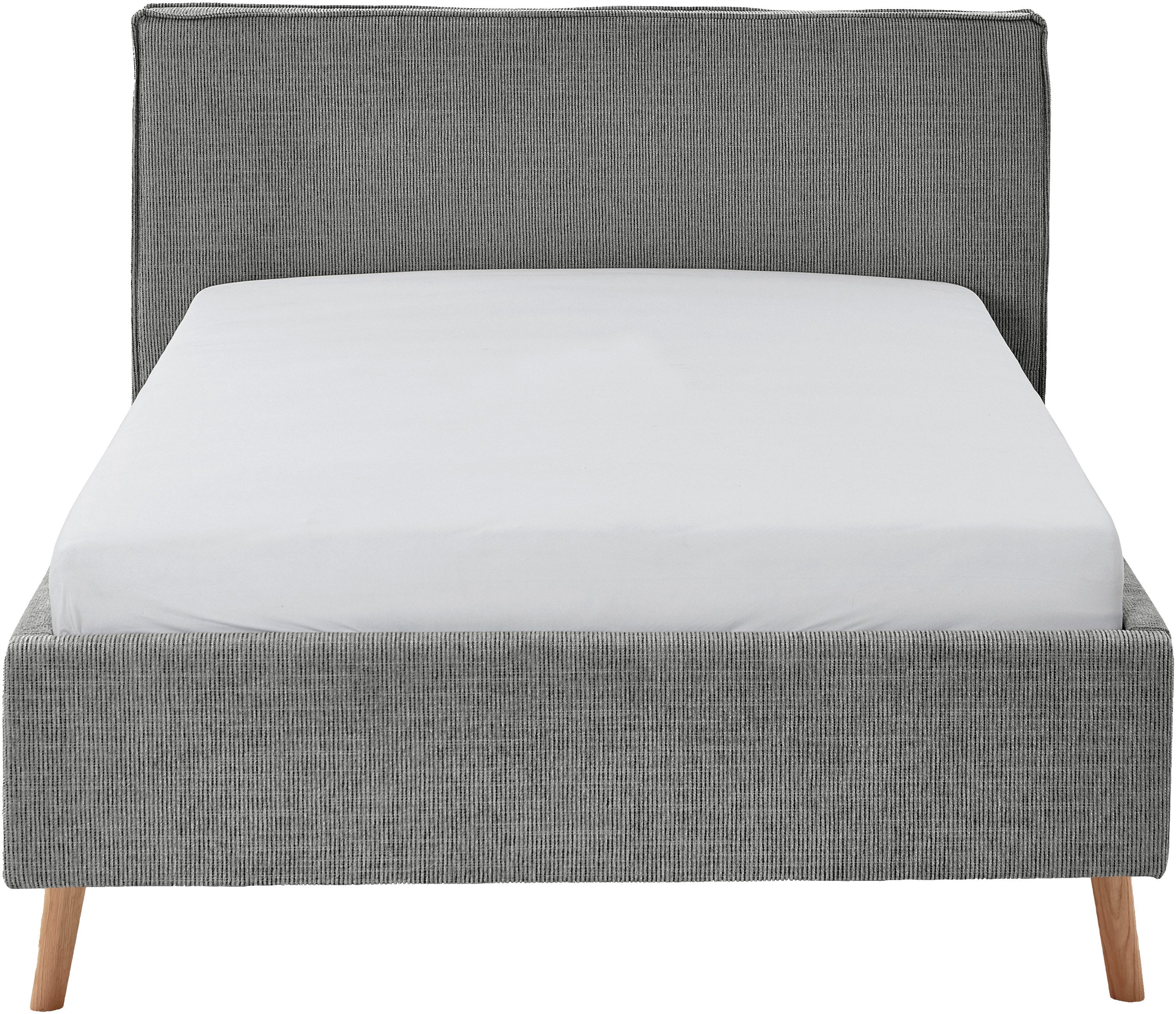 meise.möbel Gestoffeerd bed Riva met eikenkleurige houten poten, naar keuze met bedkist en lattenbodem