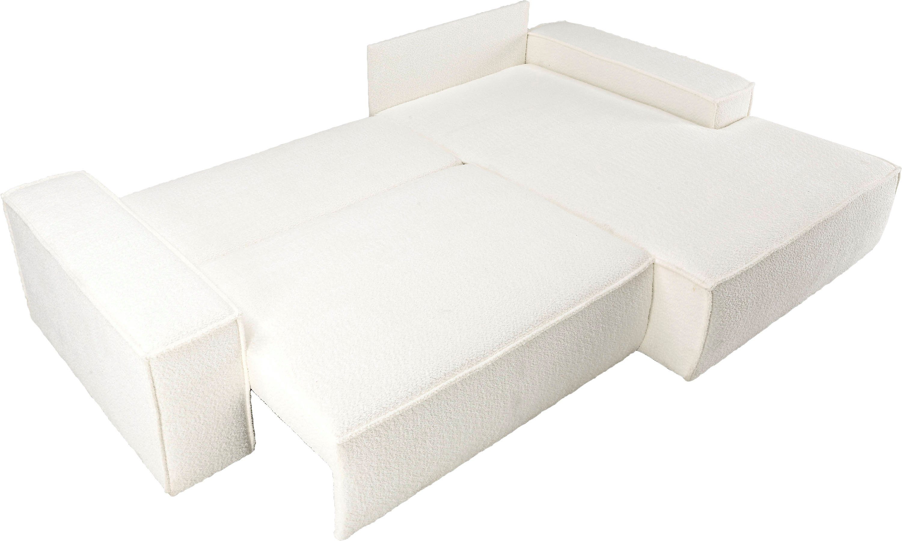 andas Hoekbank Finnley slaapbank 267 cm in Bouclé, fijne structuur en cord, L-vorm