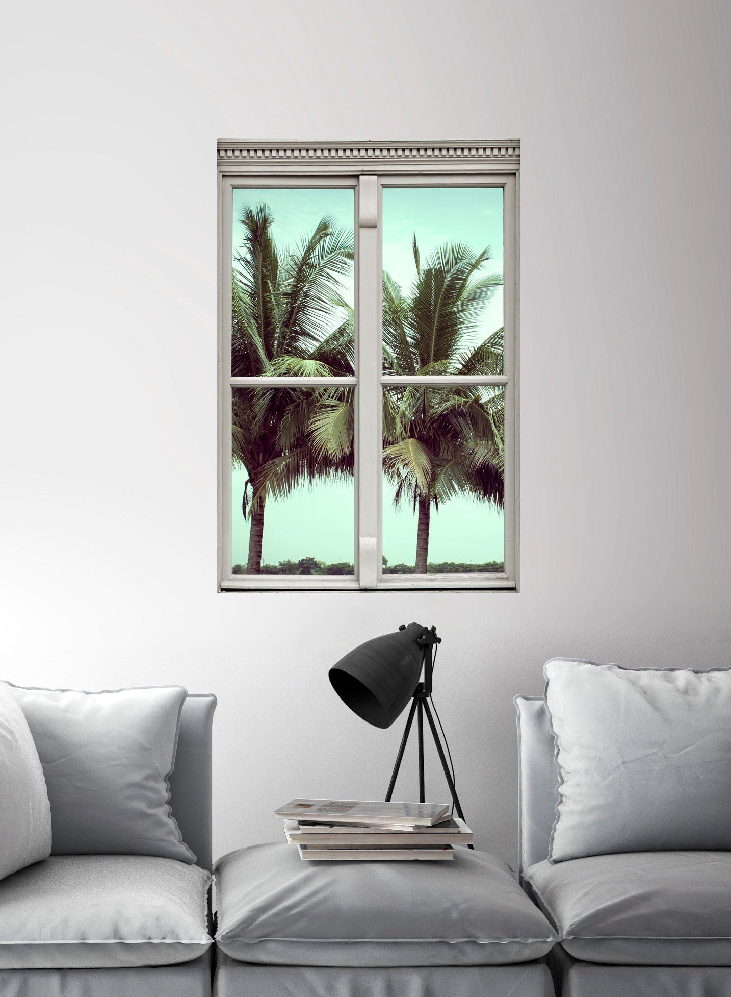 queence Wandfolie Palmen Muursticker, muurdecoratie, zelfklevend, 3D, raam