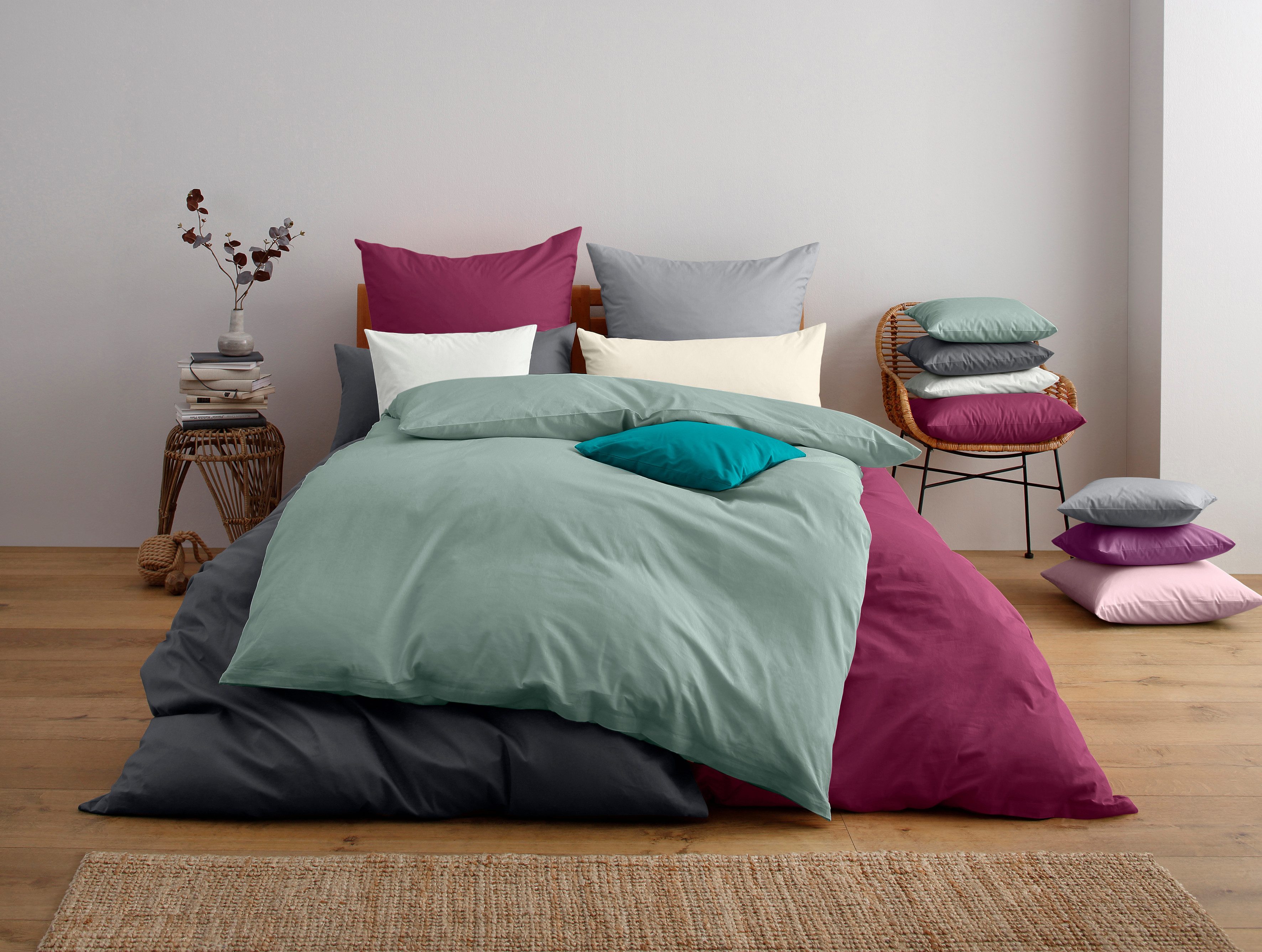 Home affaire Beddengoed Luisa NIEUW: 100% katoen, in maat 135x200 of 155x220 cm (2-delig) dekbedovertrekken groen