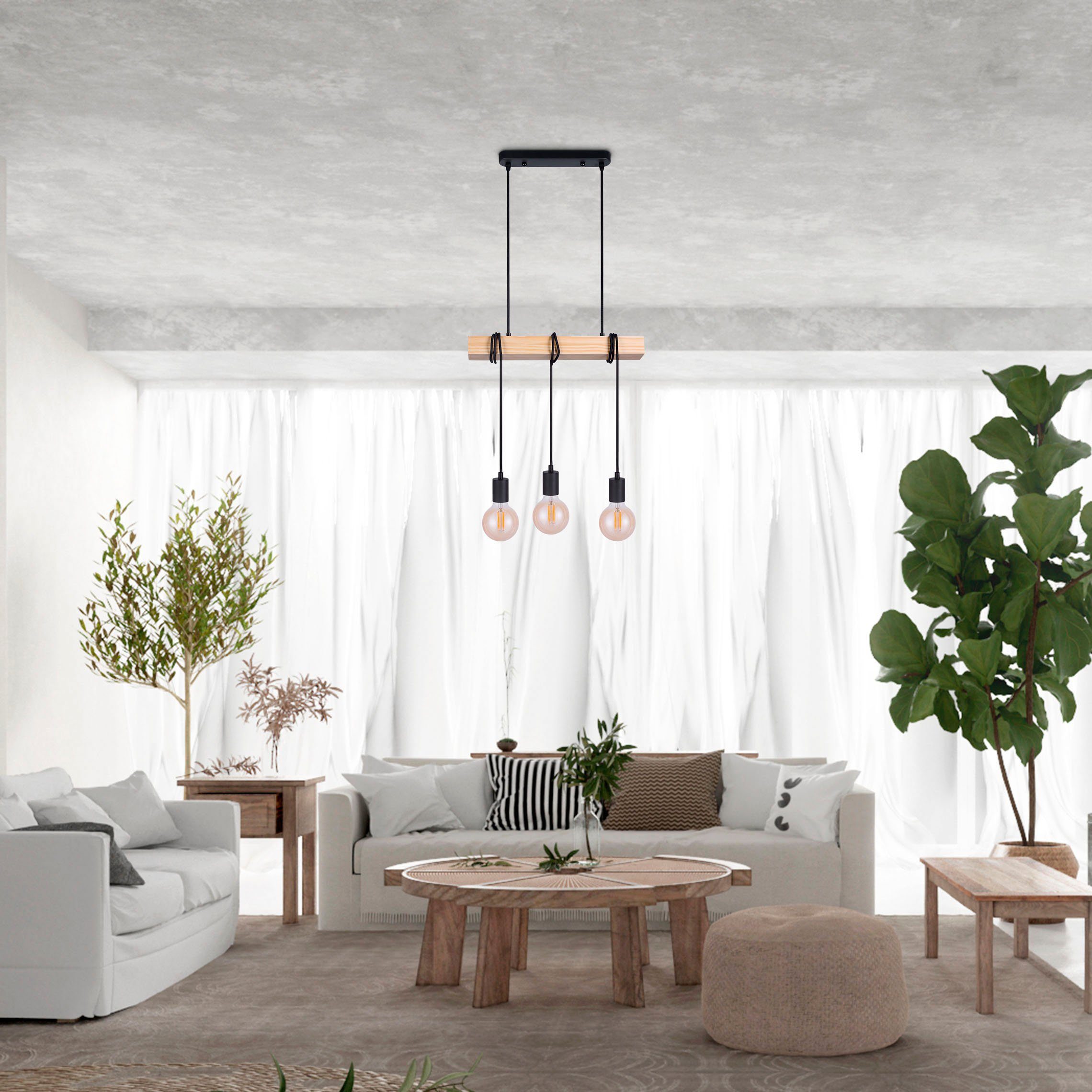 Paco Home Hanglamp Sina LED pendellamp hanglamp woonkamer eetkamer vintage hout 3x E27