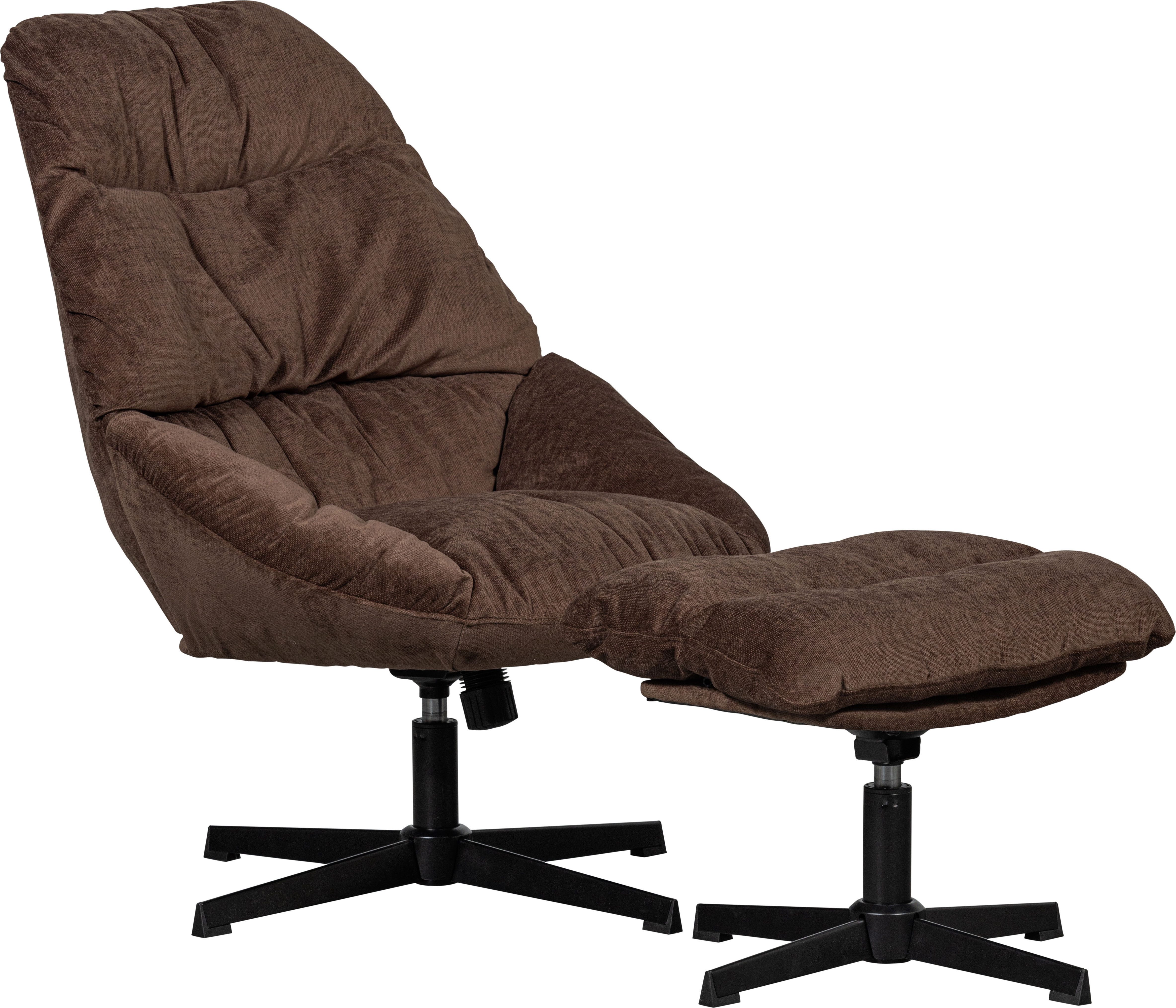 WOOOD Yaro Draaifauteuil Met Hocker Chenille Espresso 94x71x83